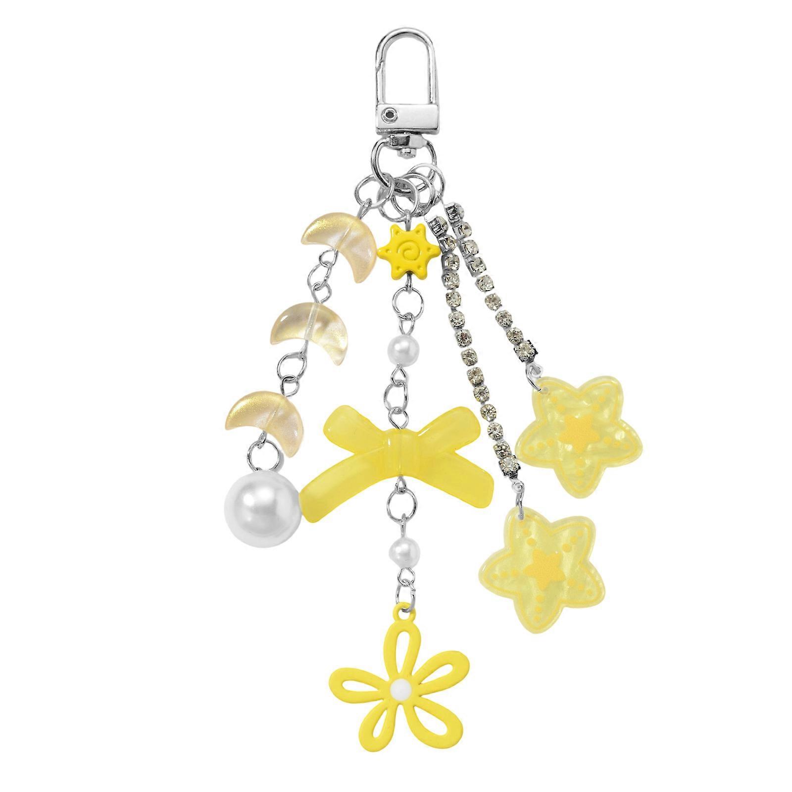 Fashionable Moon Star Bowknot Keychain User Friendly Resin Ornament Decorative Accessory For Daily Use  Yellow