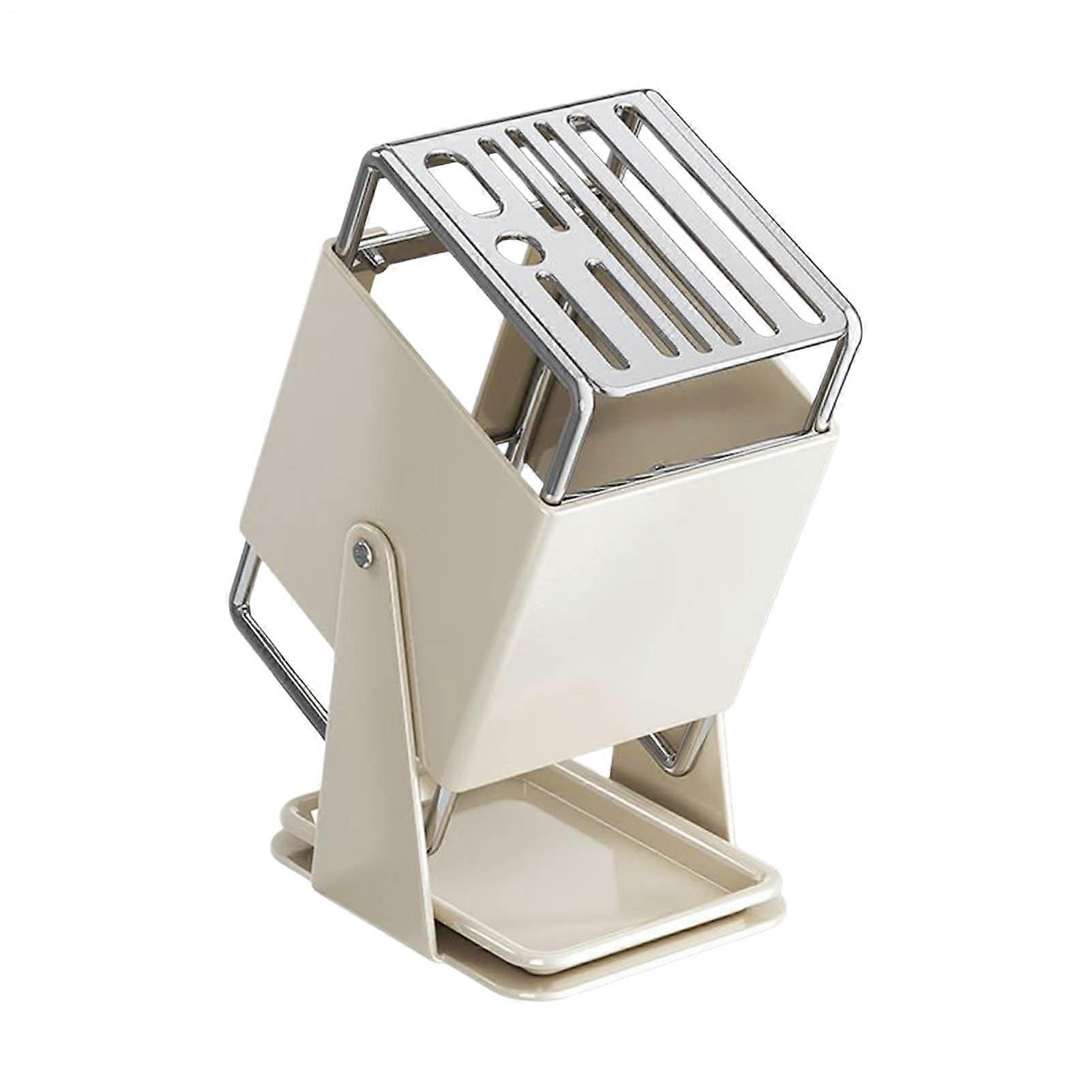 Cutter Block Holder 9Slot With Drain Tray 30Degree Rotating Cutter Stand White Kitchen Counter For Food Prep