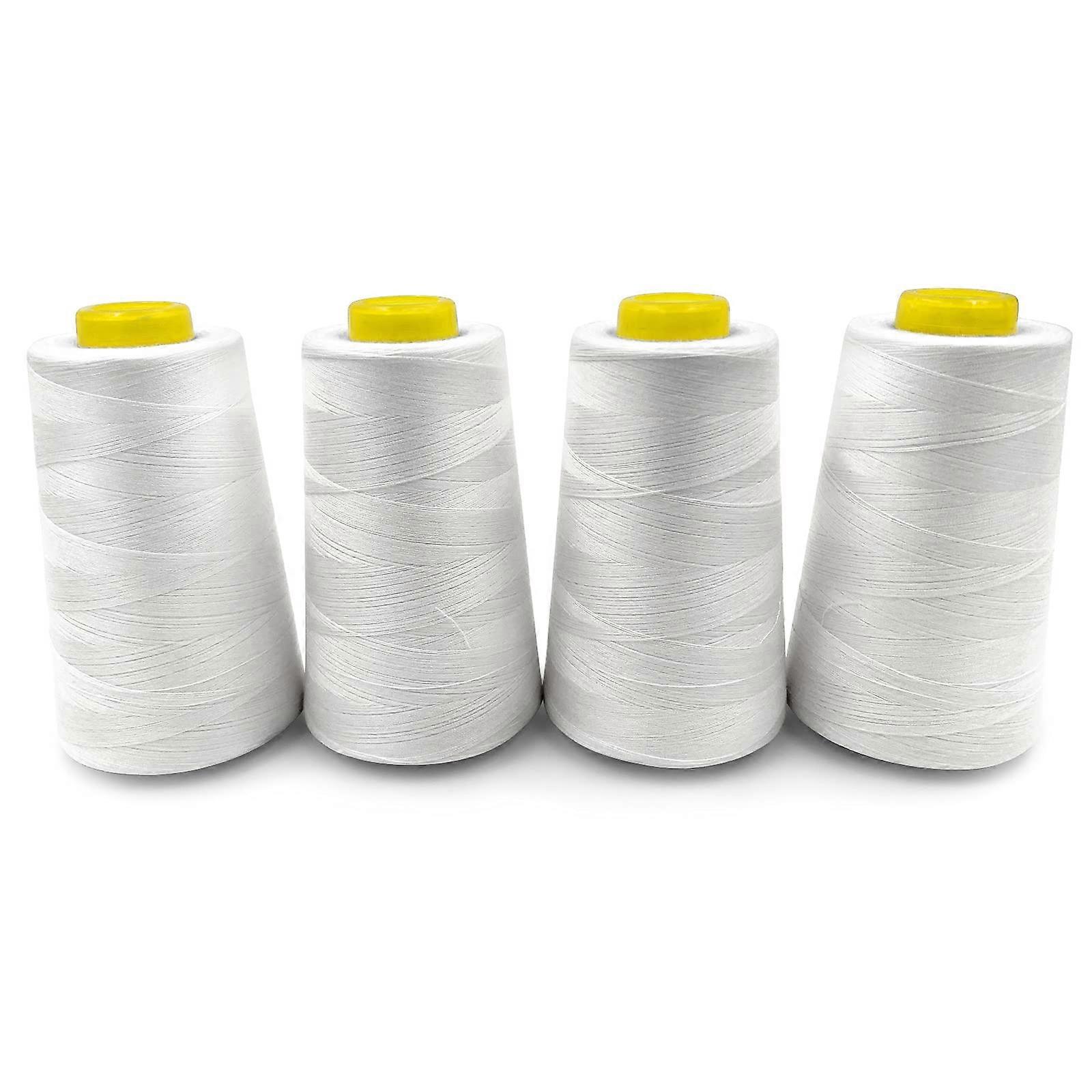 All Purpose Sewing Thread 4 Cones 3000 Yards 100% Polyester 40S/2 White Serger Overlock Quilting Sewing Machine