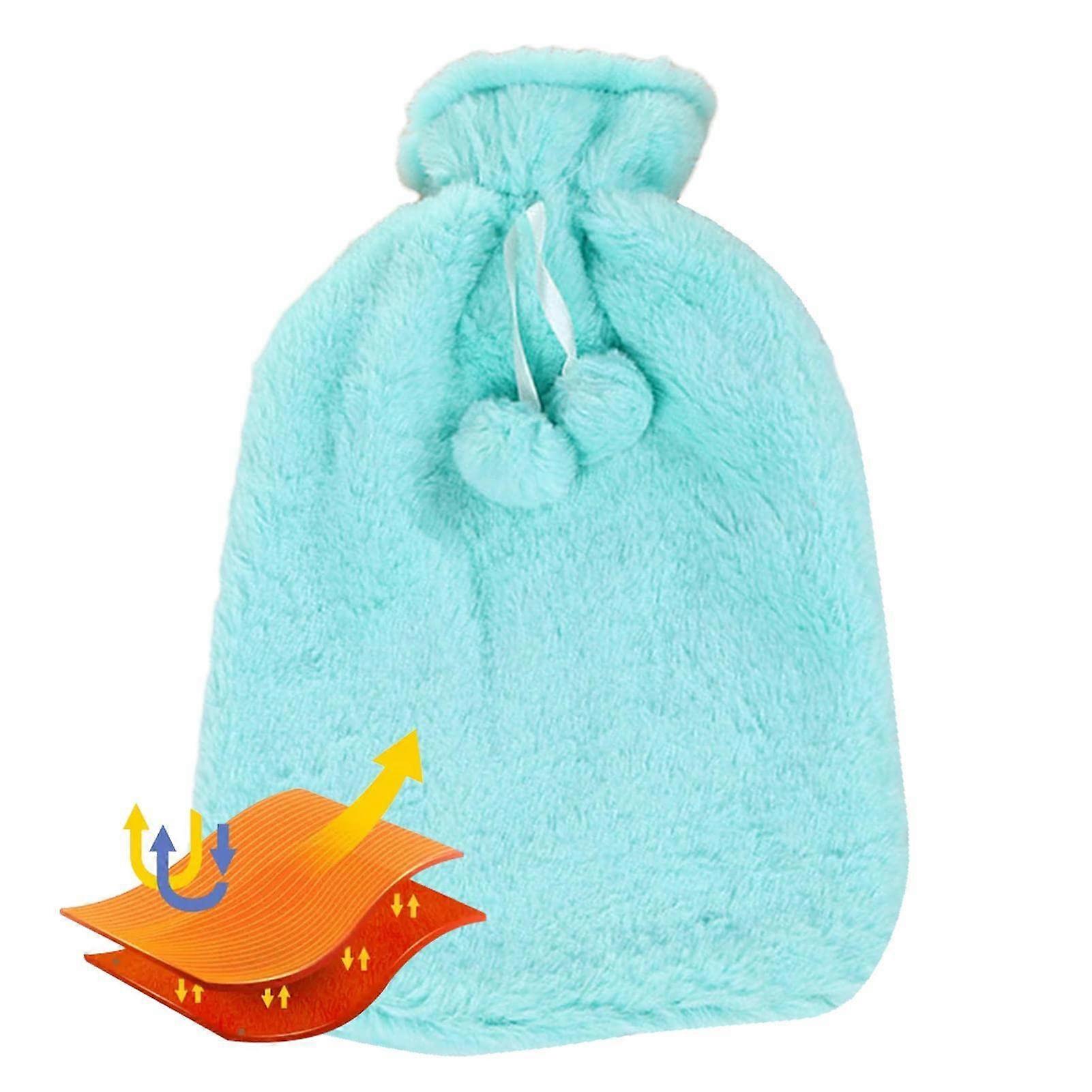 Hot Water Bottle Soft Plush 2 L (2000 ml) Sky Blue, Retains Constant Temperature, For Women