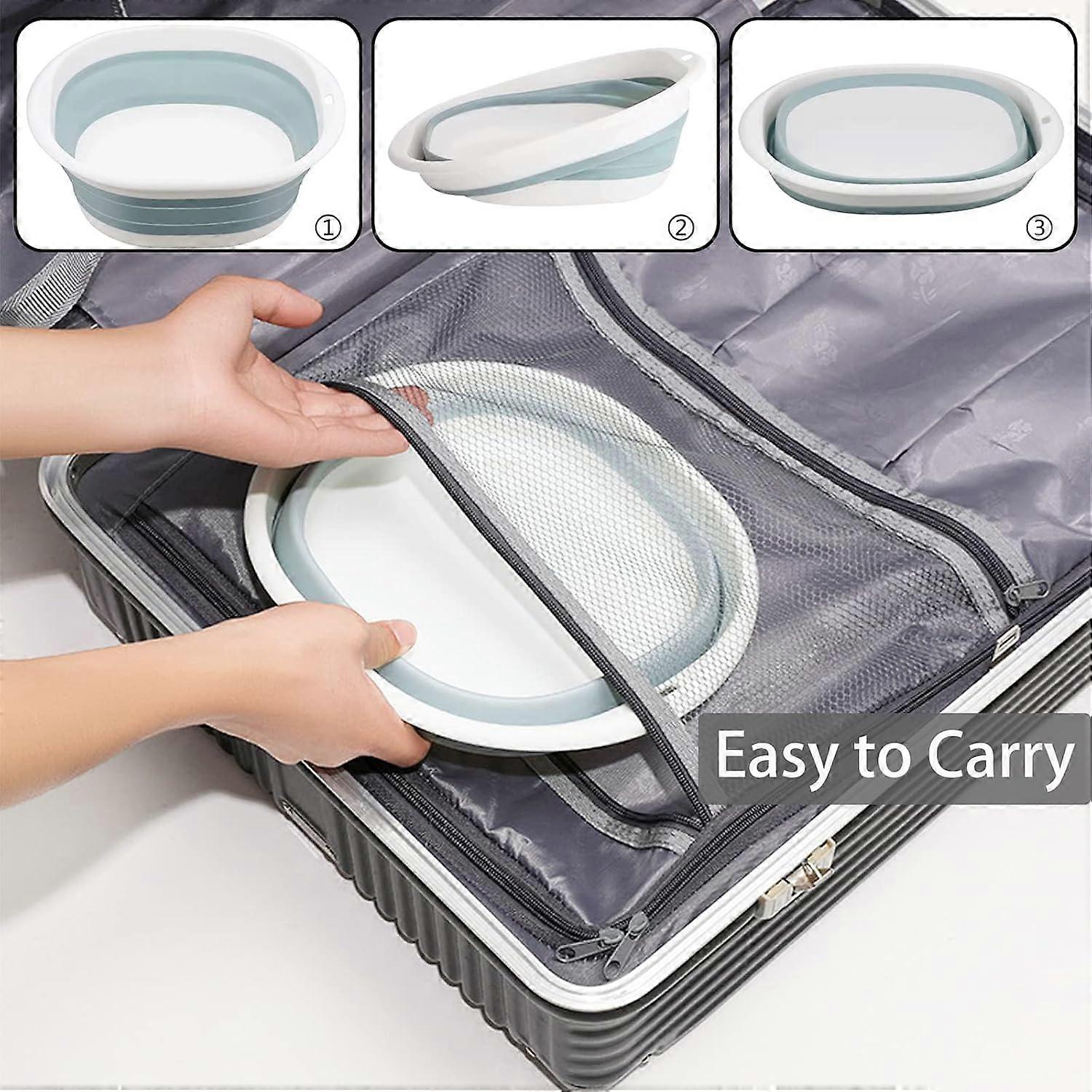 Folding basin, portable silicone, multi-function, outdoor, travel basin, space-saving folding basin (medium, blue and white)