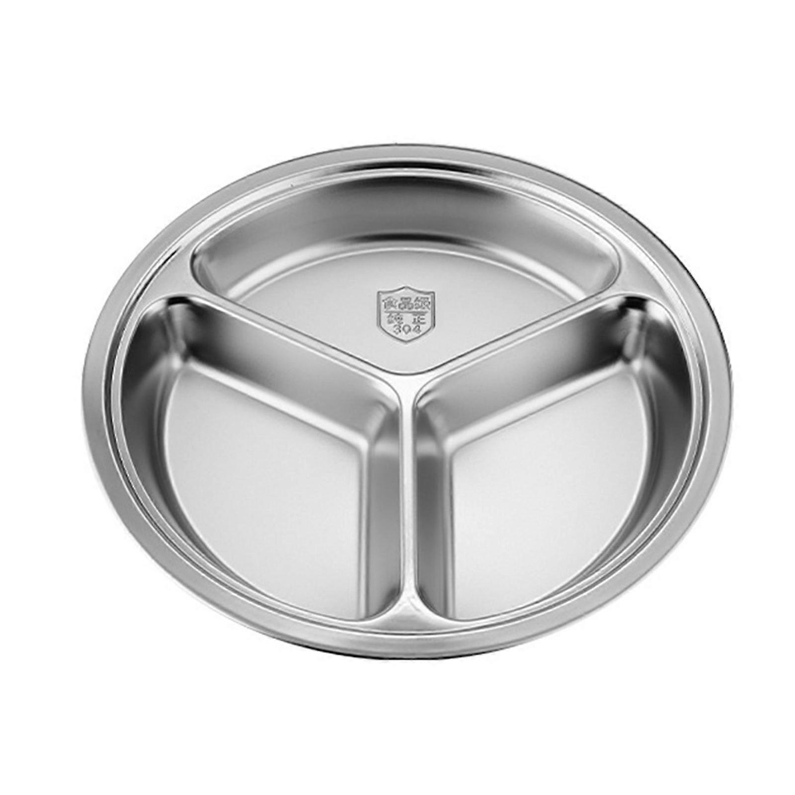 3 Section Circular Serving Tray Round 3 Compartment Divided Plate Stainless Steel Tableware For Small kitchen Multicolor