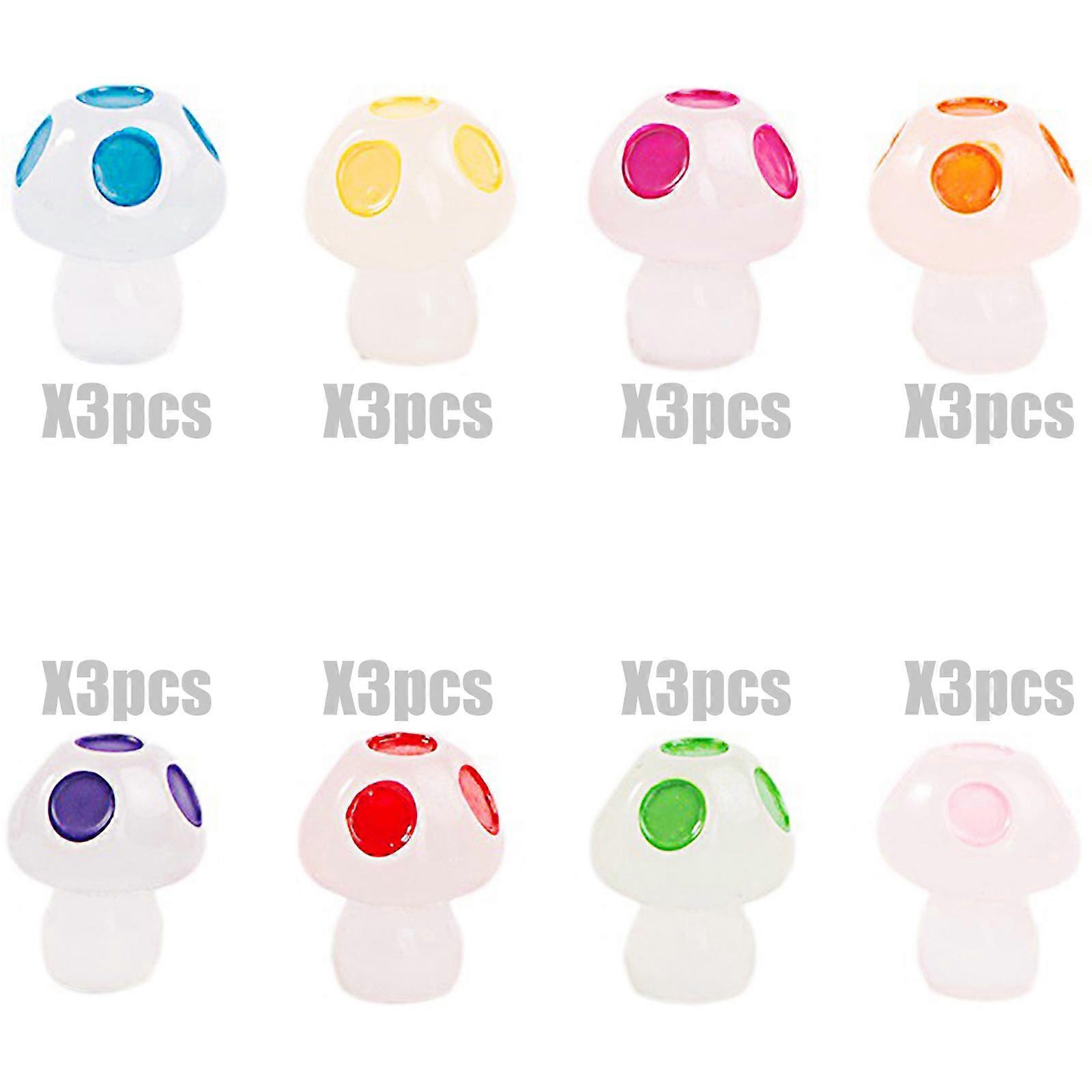 24pcs Miniature Glowing Mushroom Decoration Resin Craft Project for Creative Aquarium FishTank Desktop Scene Display Multicolor