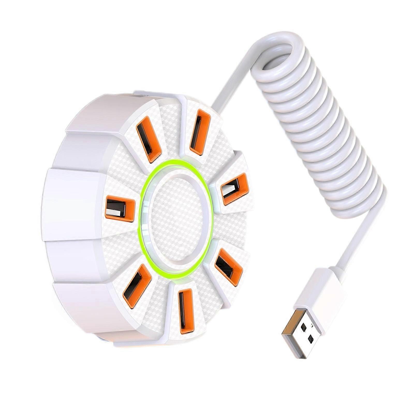 7 Port USB 2.0 Hubs With Colorful LED Lighting And External Power Supply For Multiple Device Connection  White