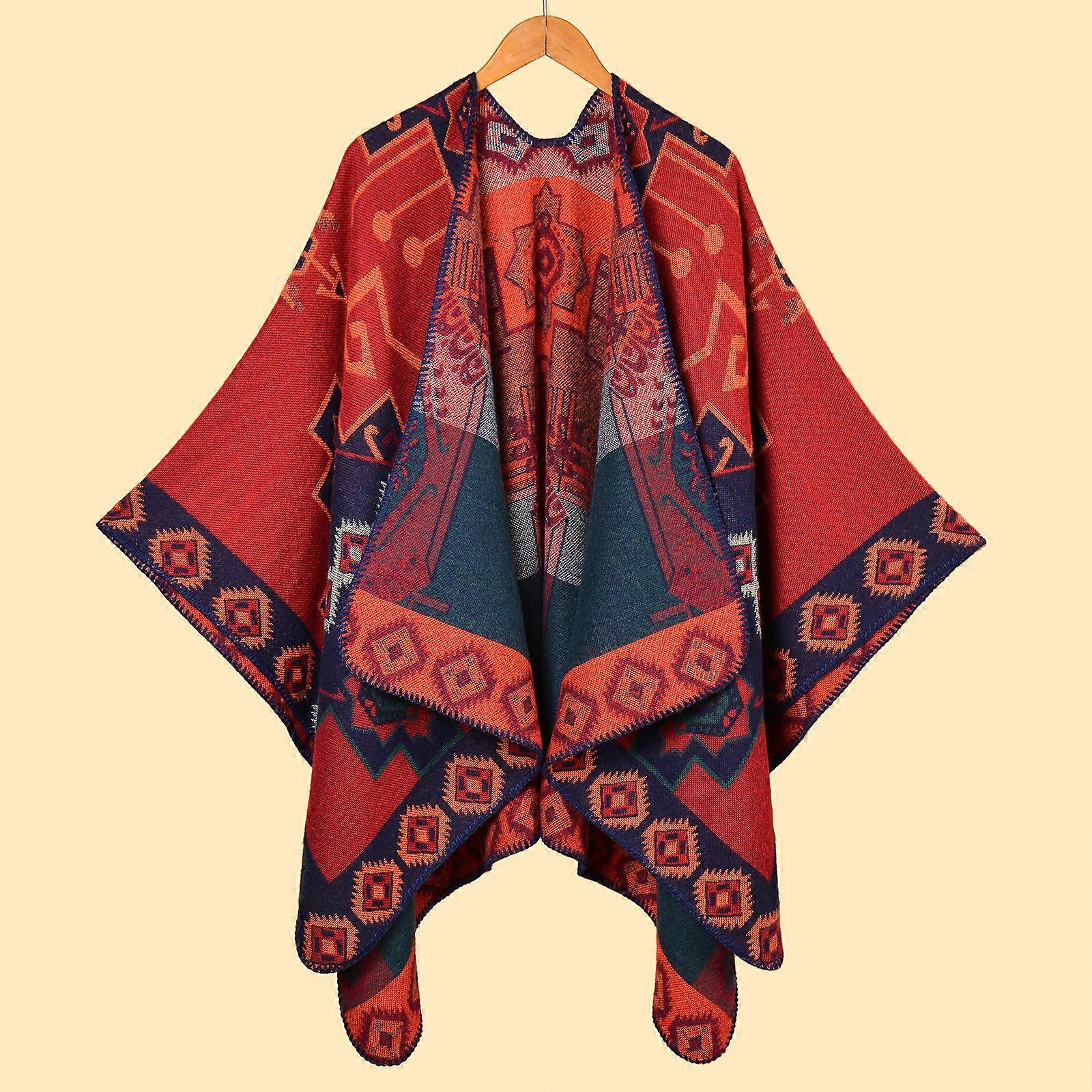 Niche ladies jacquard shawl versatile pattern thick warm cloak outer wear