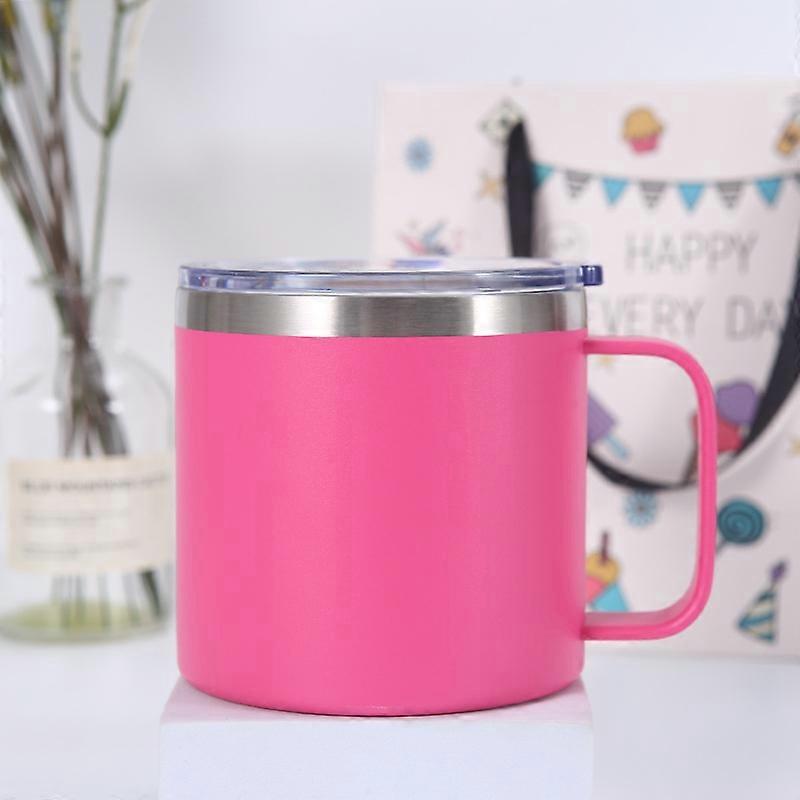 Rose Red 14oz 304 Stainless Steel Insulated Mug, Double-Layer with Lid and Handle, for Home, Business, and Office Use