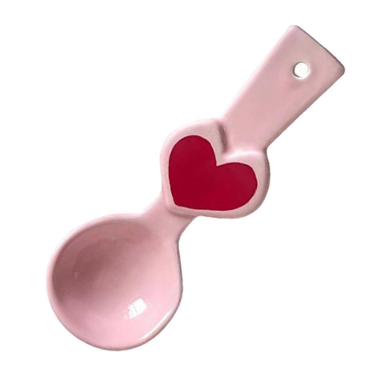 Ceramic Heart Shaped Spoon with Ergonomic Handle for Dessert Ice Cream Soup and Porridge