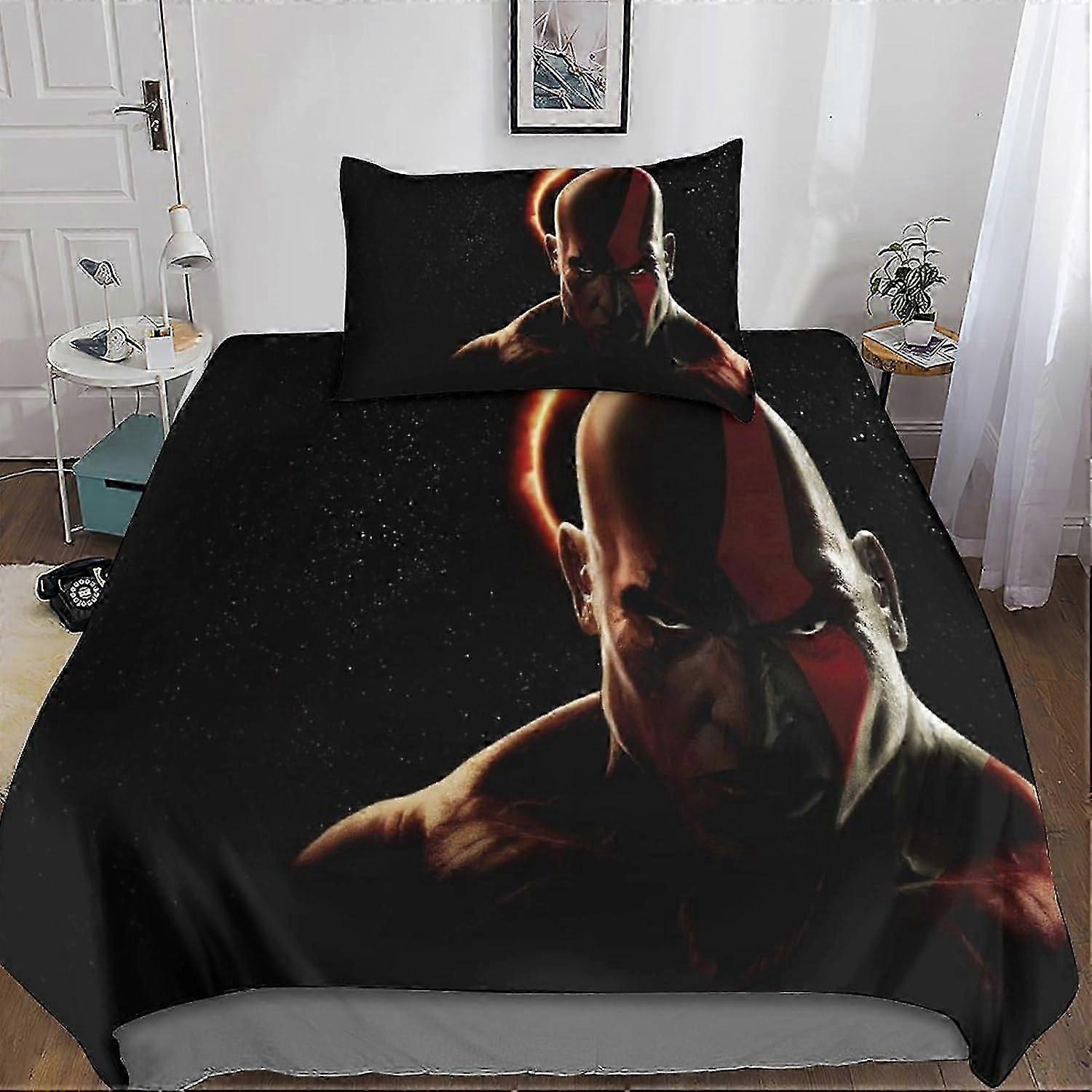 3D إله الحرب مجموعة الفراش للأولاد والمراهقين لعبة غطاء لحاف ، غطاء لحاف ستوكات مع إغلاق سستة 2 قطعة أكياس وسائد مفردة