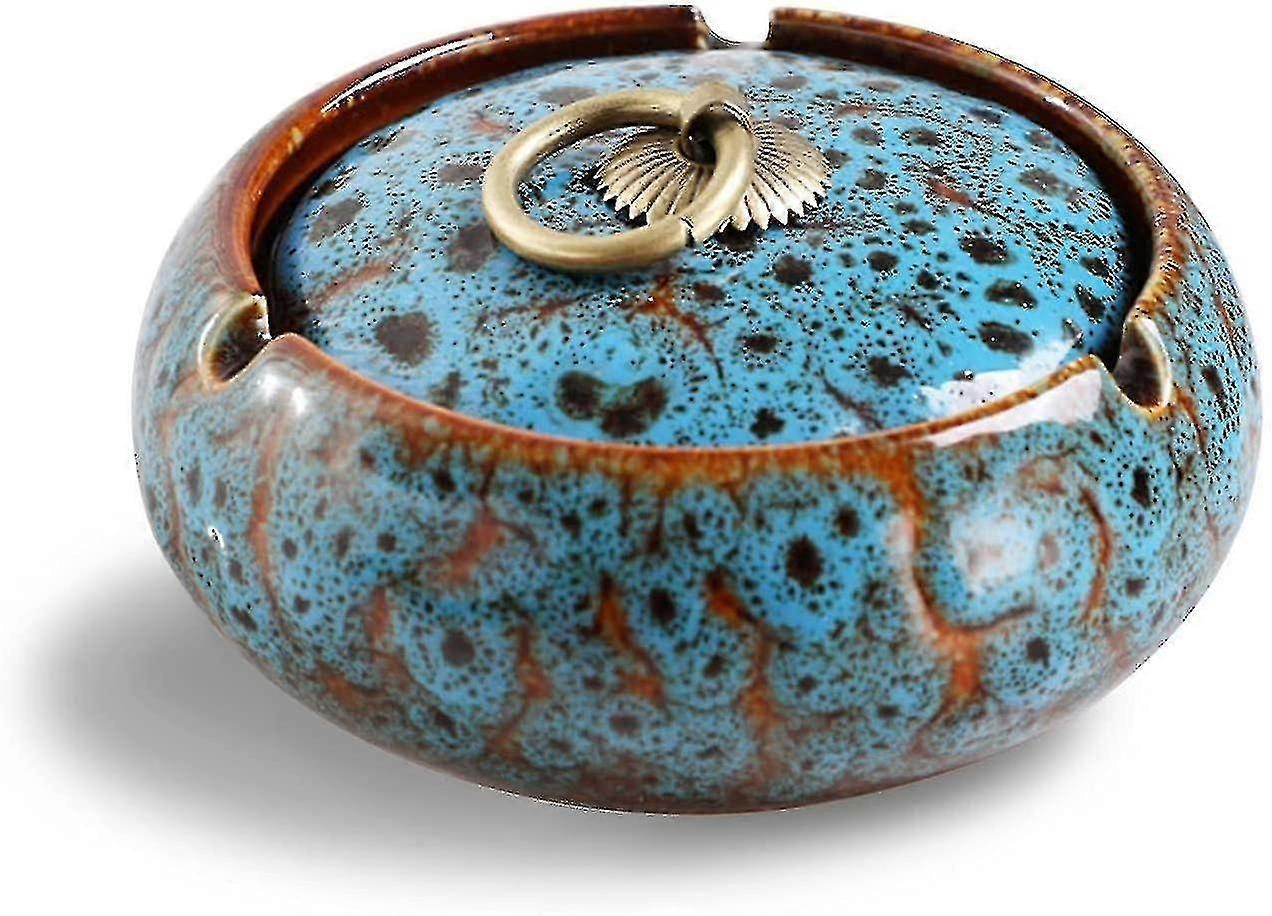 Askebeger med lokk, askebeger for sigaretter i keramikk, vindtett askebeger med lokk for utendørs bruk, retro askebeger