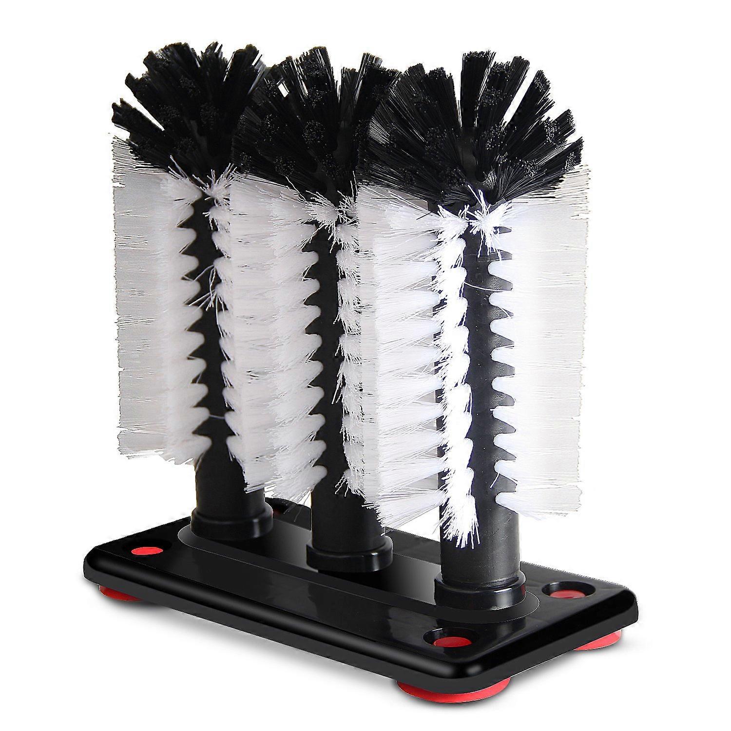 Glass Washer Brush Cleaner with Triple Brush Base for Bar Glasses and Cups, Set of 3