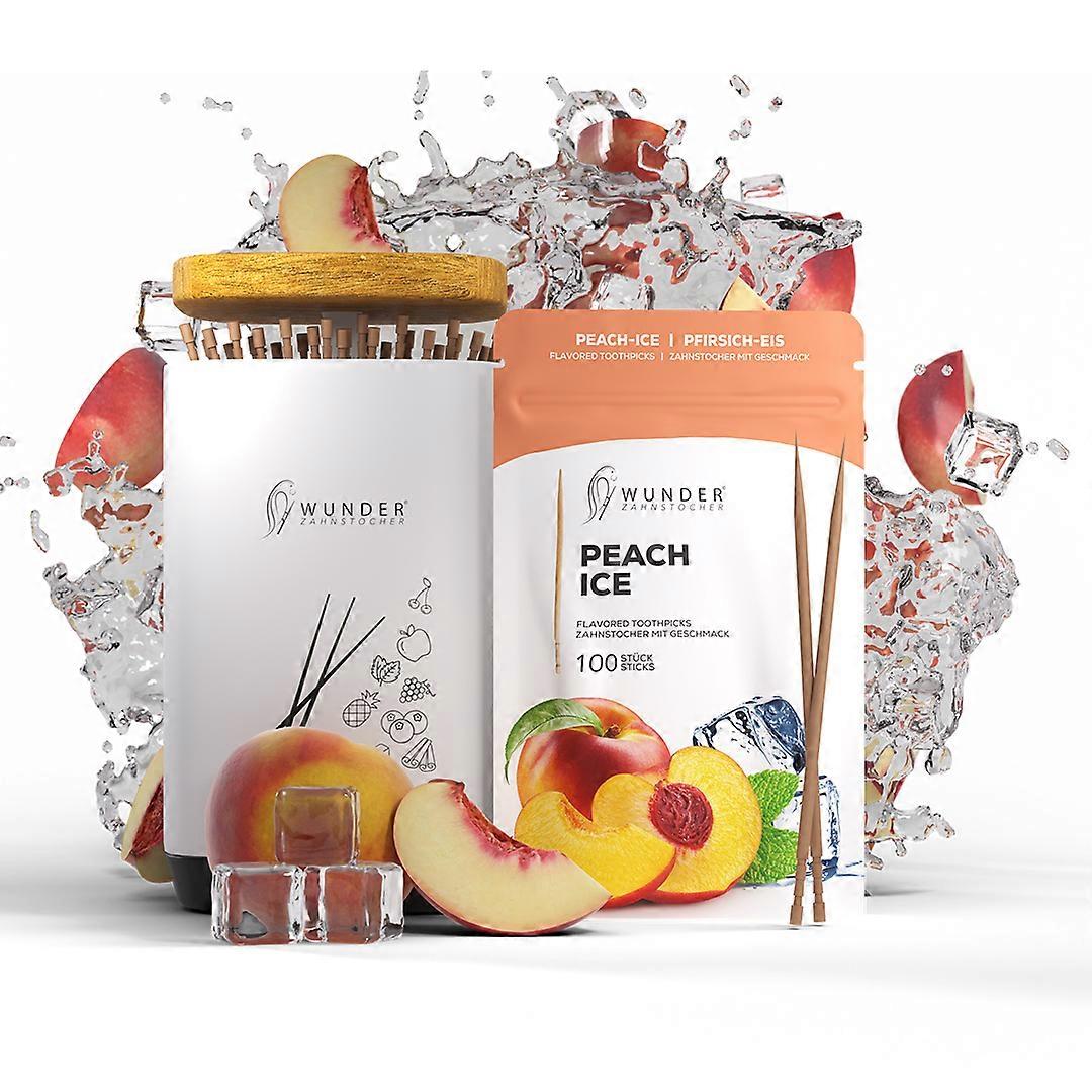 Miracle Toothpick - 1x Peach/Ice Refill Miracle Toothpick with Flavor 100 pieces + 1 x Toothpick Dispenser for your lifestyle