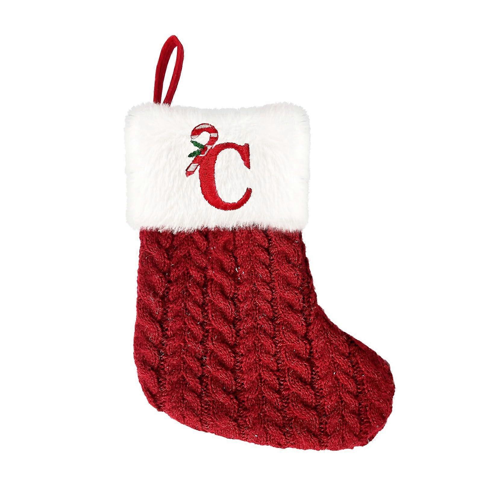 Christmas Stockings with Initials, 7.5in Red White Knitted Monogram Mini Stocking Ornament for Tree