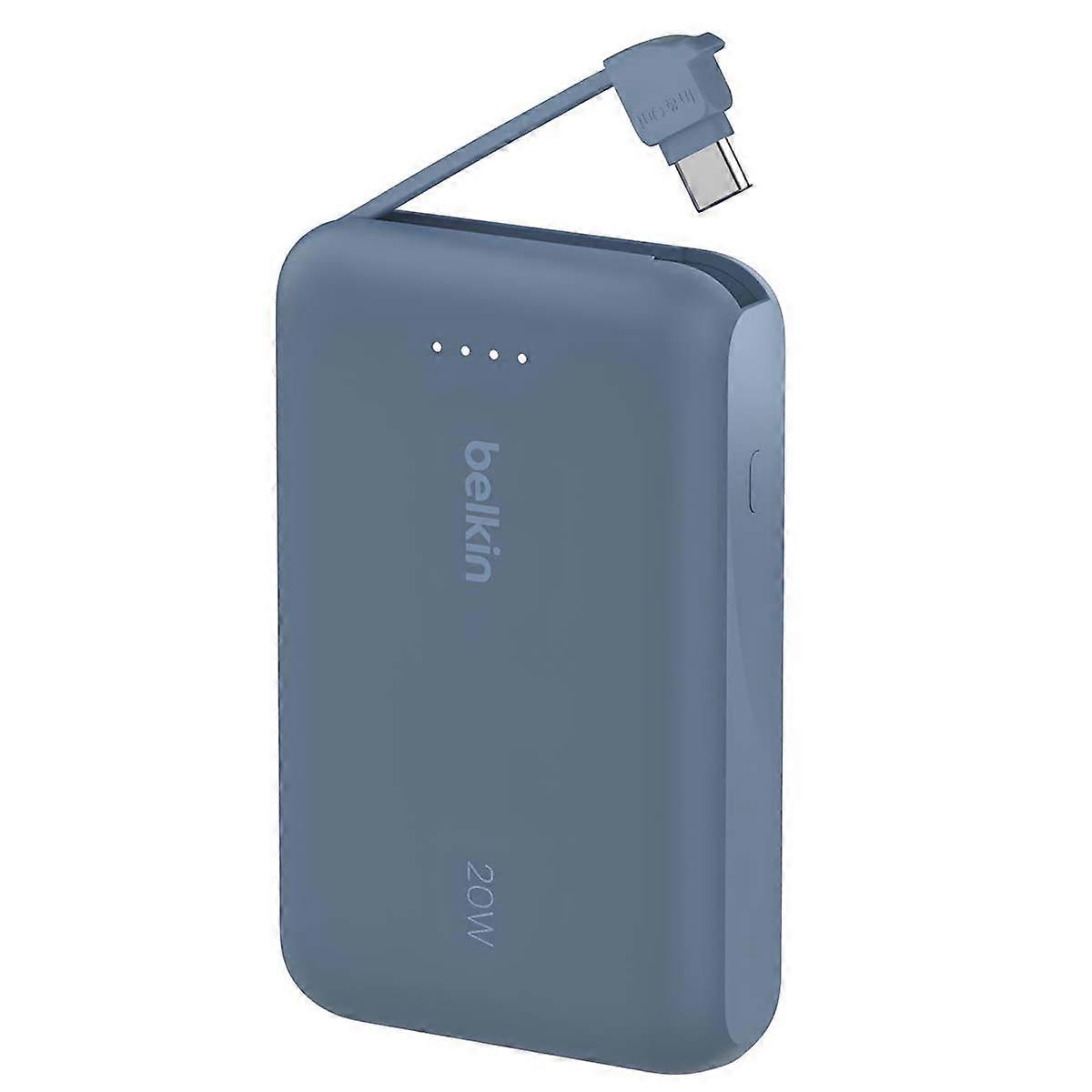 10000mAh 20W Backup Battery with Integrated USB-C Cable, Blue