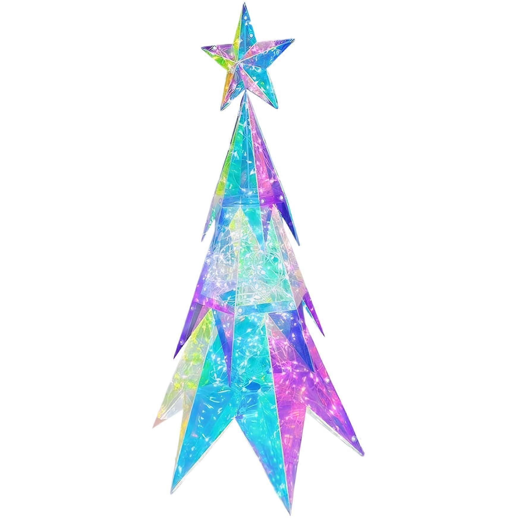Tabletop Christmas Tree 21 Inch Iridescent Prismatic Light Up with Star Topper USB Powered for Home Office Party Decor