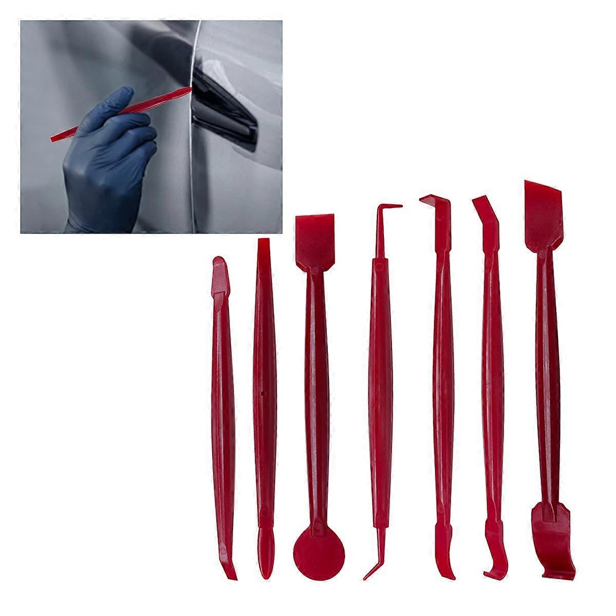 7PCS Car Wrap and Window Tint Tool Kit, Micro Squeegee Set for Vinyl, Precision Edge Finishing (Red)