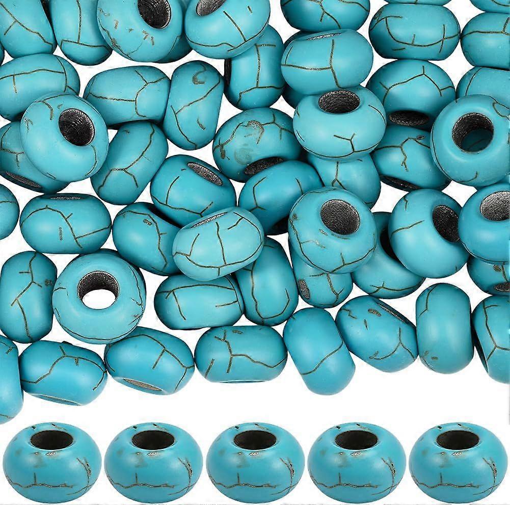 1 Box 80Pcs Turquoise Rondelle Bead Large Hole Gemstone Beads Bulk European Pattern Flat Round Abacus Gems Stone Loose Spacers for Jewelry Making Brac
