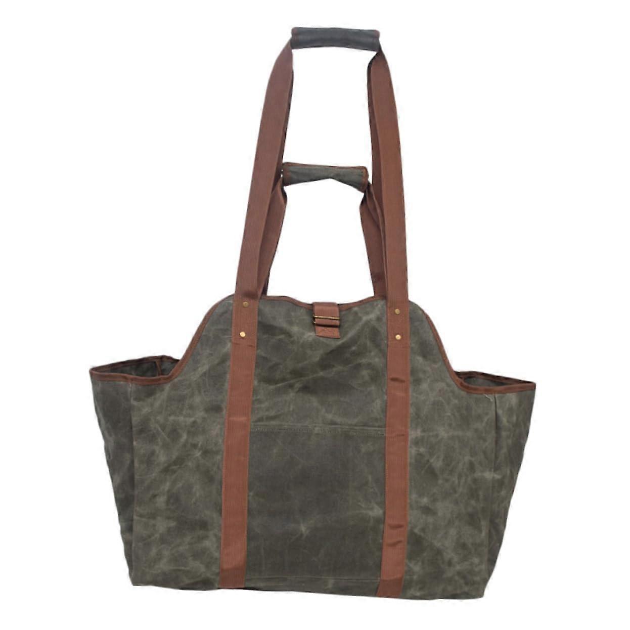Waxed Canvas Firewood Carrier with Shoulder Strap, Large Capacity Log Tote for Fireplace and Camping