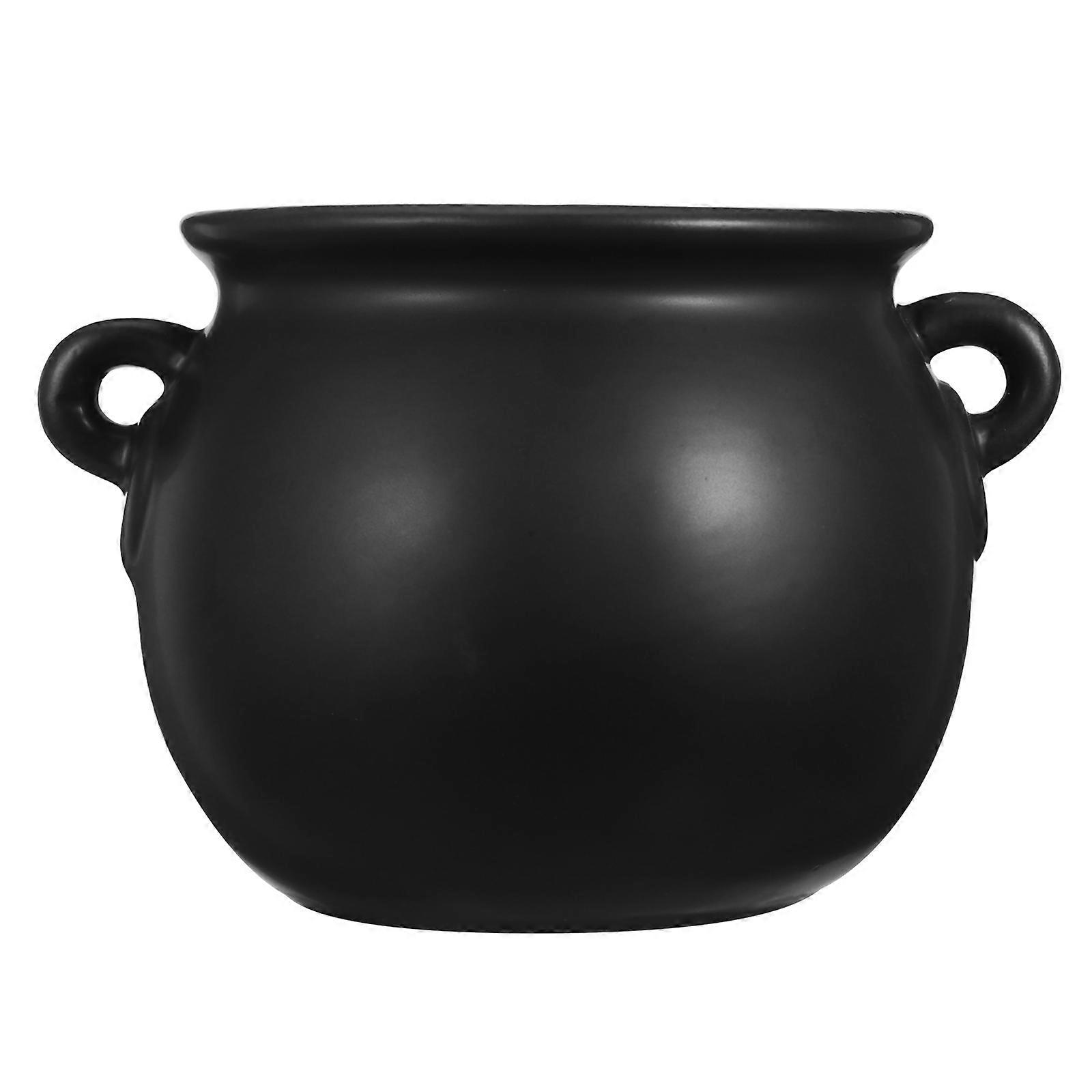 Black Ceramic Witch Cauldron Candy Bowl for Storage Halloween Decor