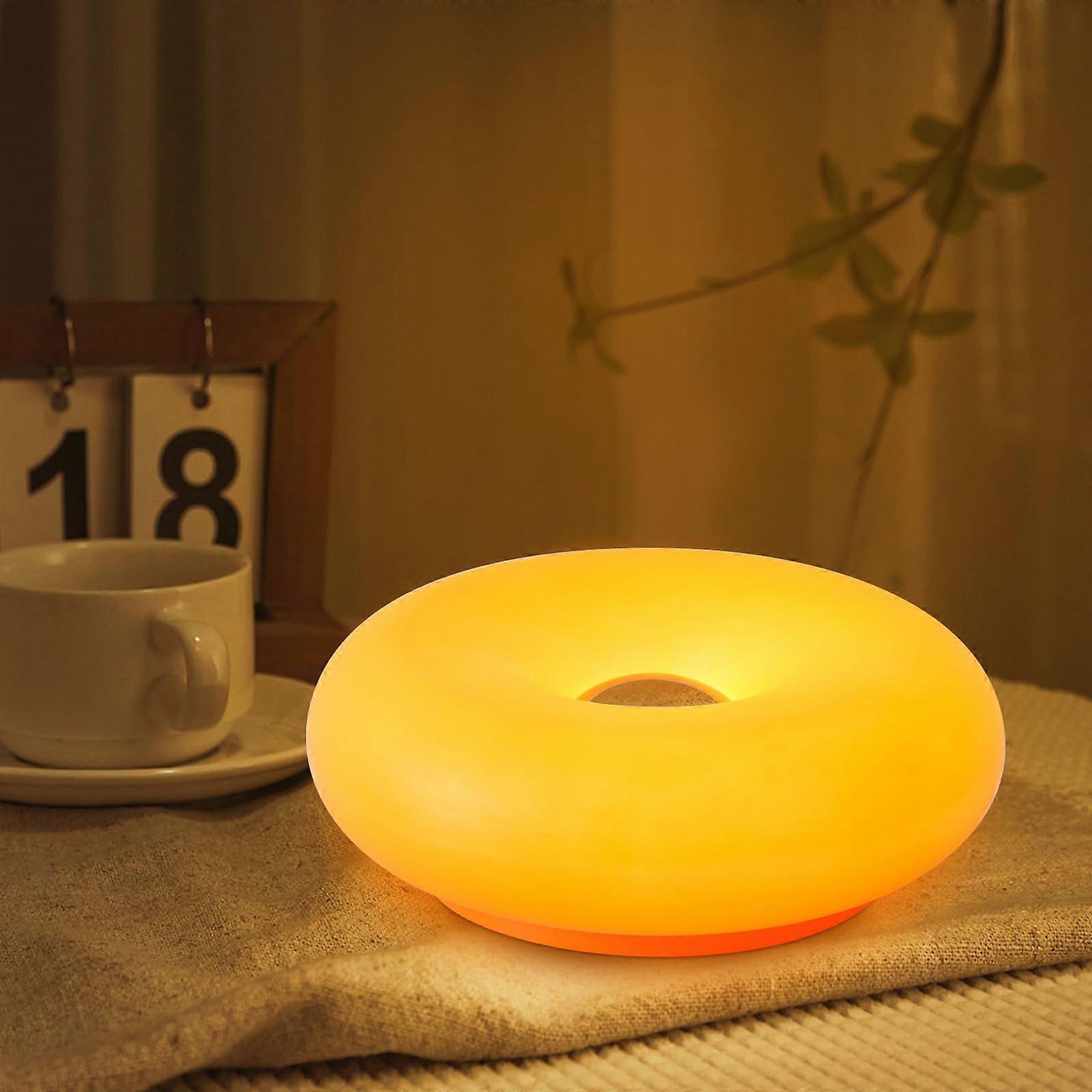 Modern Donut Table Lamp with Touch Control, USB Powered 3Color Dimmable LED Bedside Light, Orange