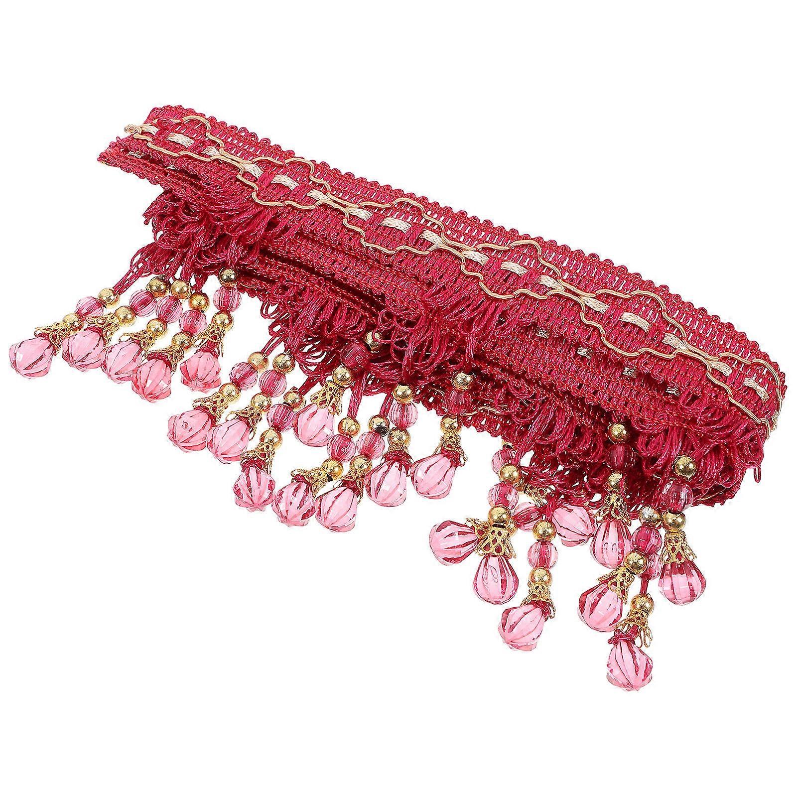 Durable Red Fabric Beads Fringe Trim for Home Decor DIY Projects Ideal for Curtains and Sofas 1 Roll