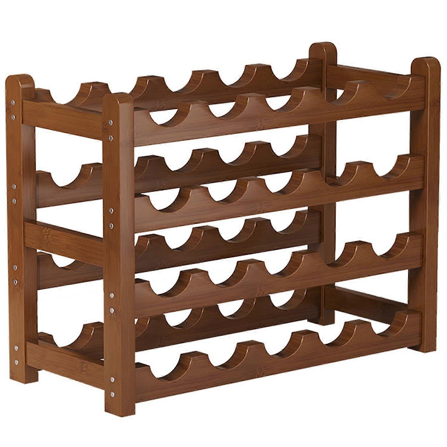 Wood Wine Rack 4 Tier Solid Wood Freestanding Holder for 20 Bottles SpaceSaving Decorative Design