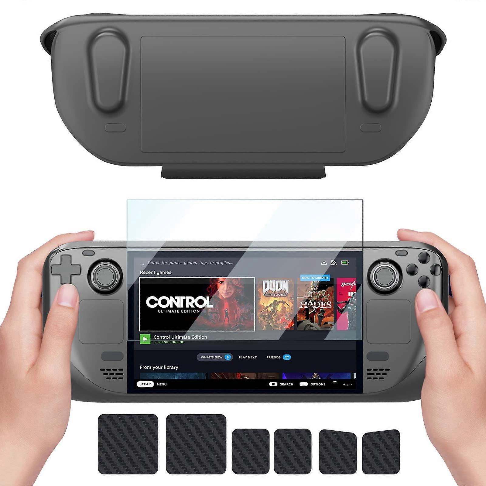 Protective Case with Kickstand, 360° TPU Cover, Non‑Slip Grip and Tempered Glass for Steam Deck