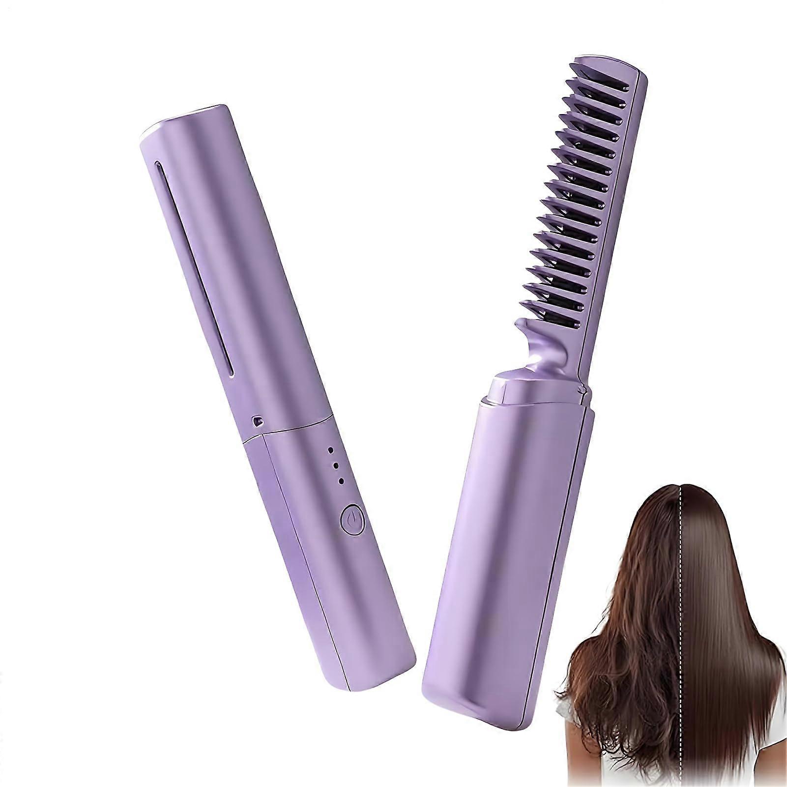 Hair Straightener Brush with Ceramic Comb and Negative Ions for Smooth Styling at Home or Travel