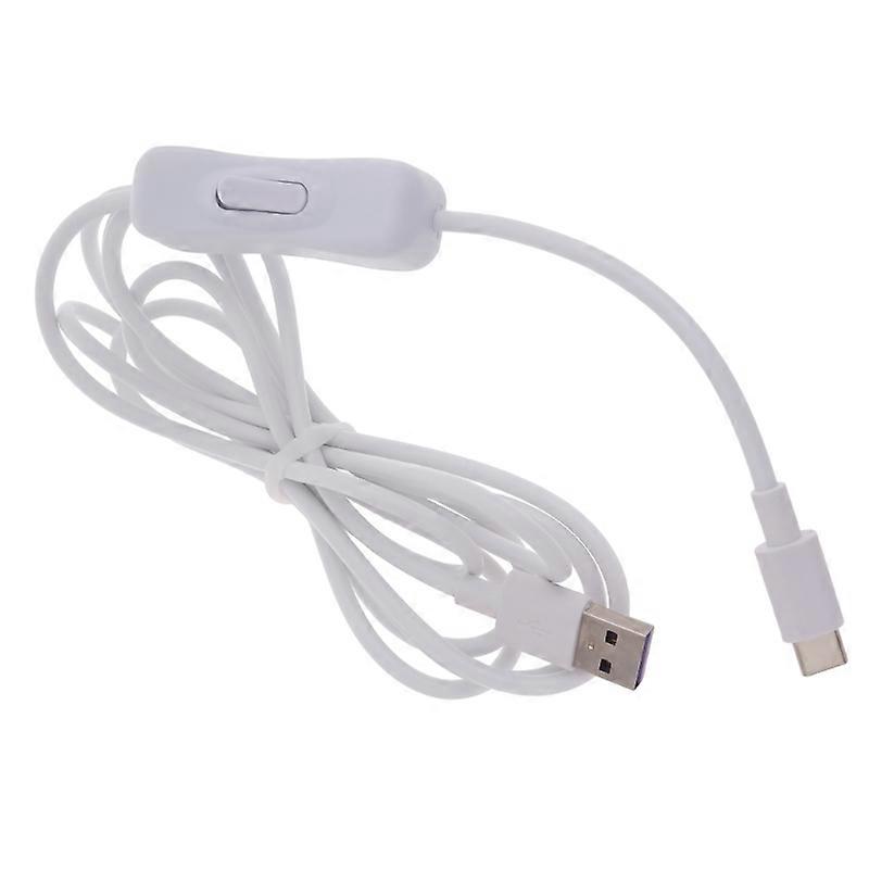 White USB to Type-C Cable with Switch High-Speed Data Transfer and Charging Cord for Digital Devices and Accessories