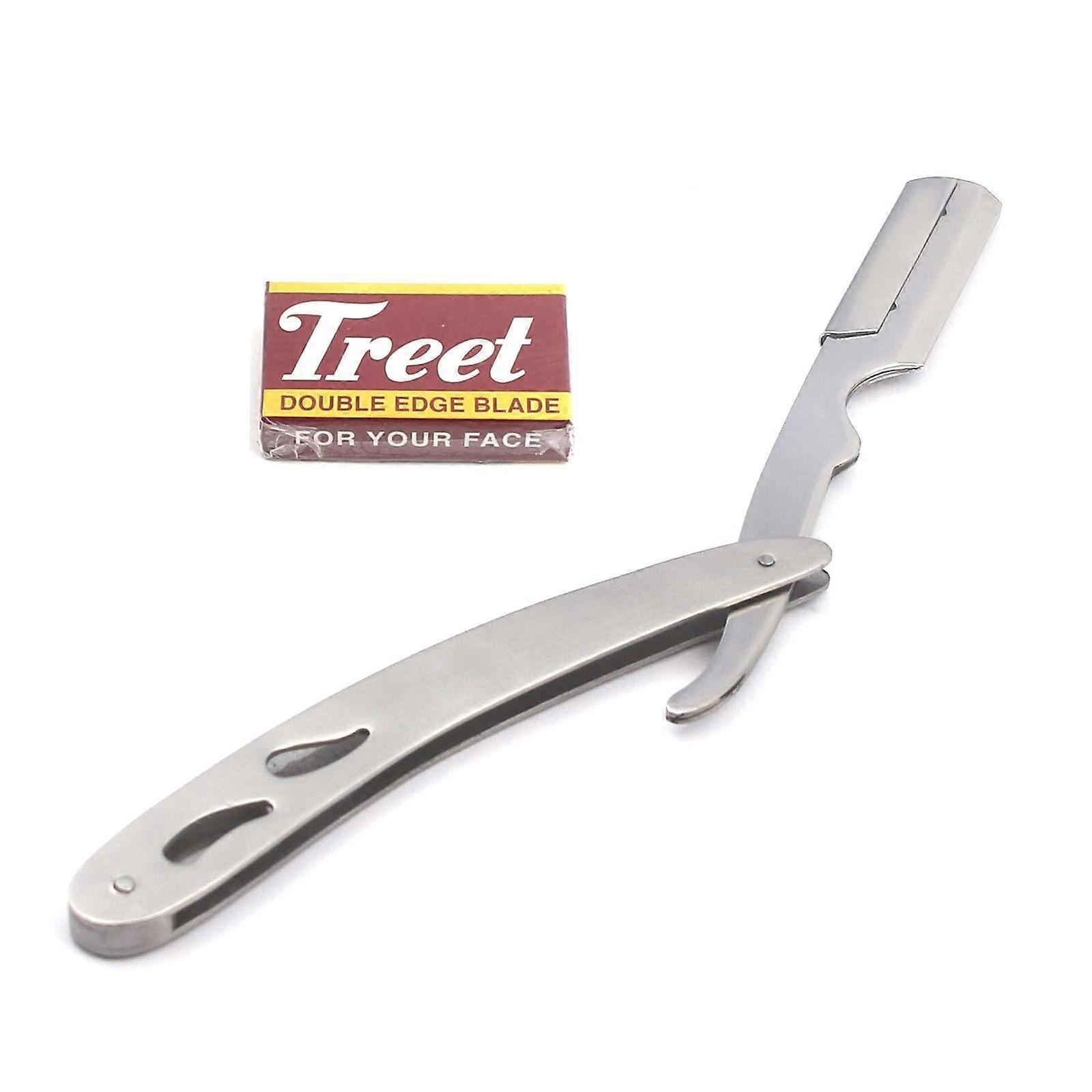 Stainless Steel Straight Edge Barber Razor with 100 Blades for Precise Close Shave