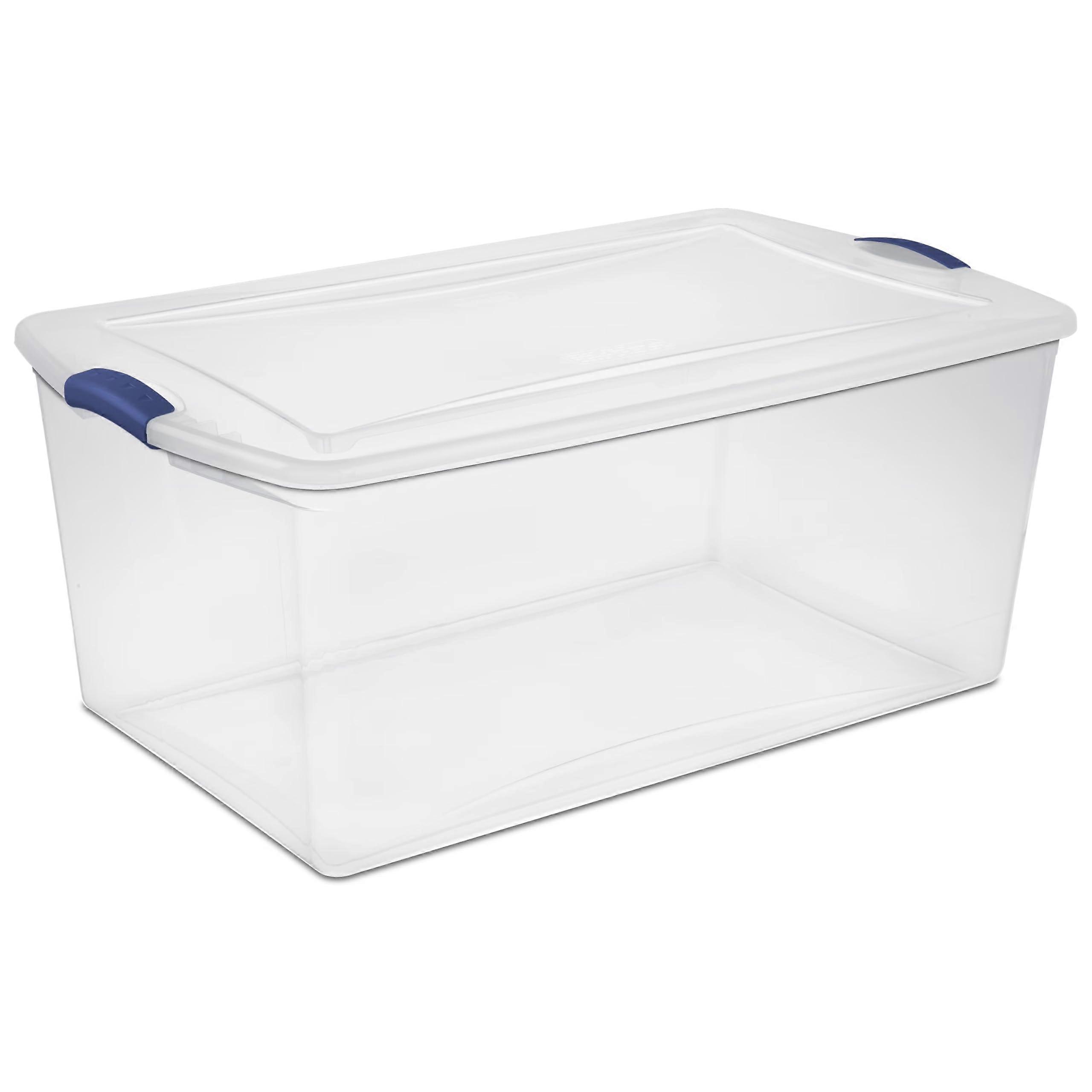 105 Quart Plastic Storage Bin with Clear Lid and Blue Latch, Large Stackable Storage Box