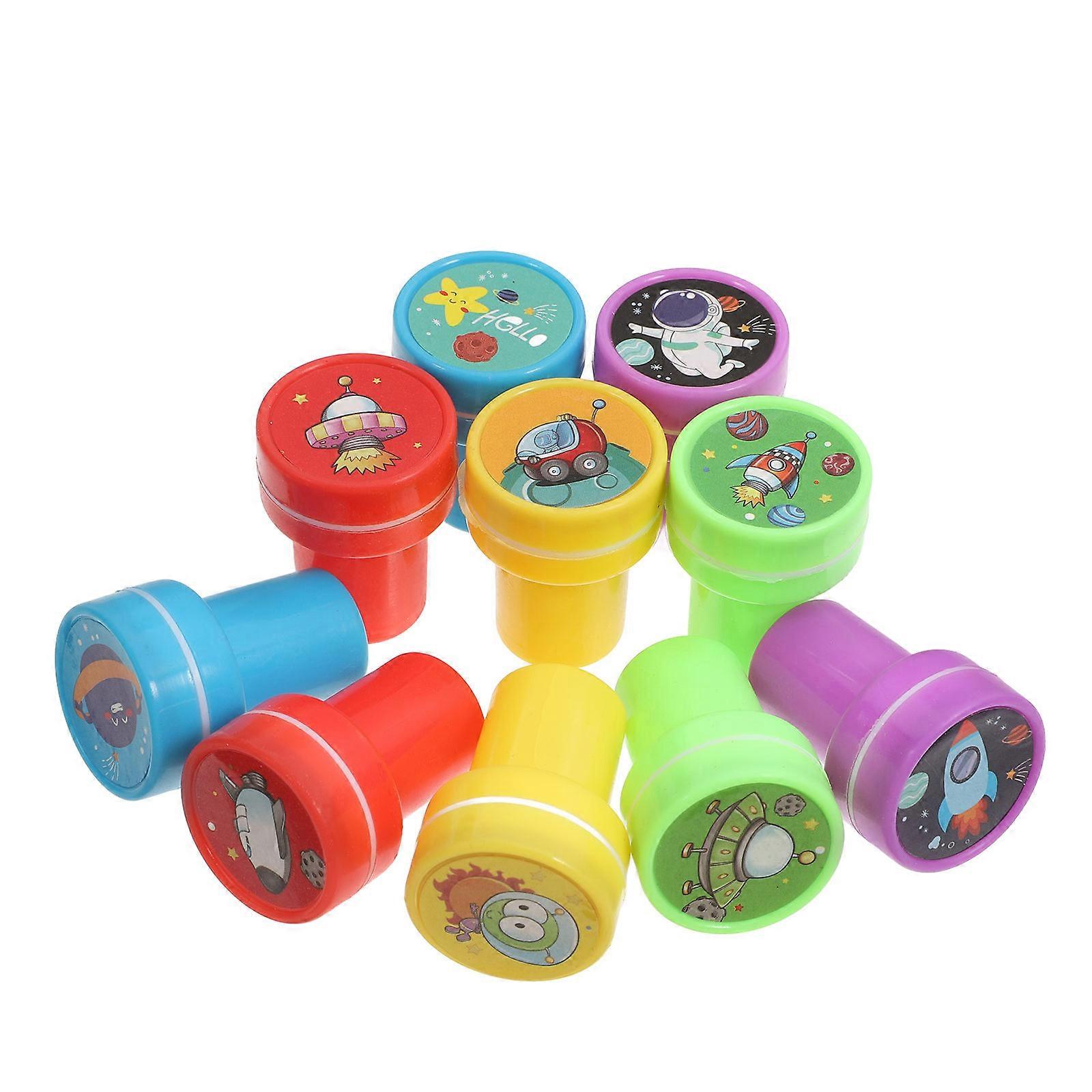 Assorted Color Outer Space Stamps for Kids 10Pcs Plastic Stamp Set