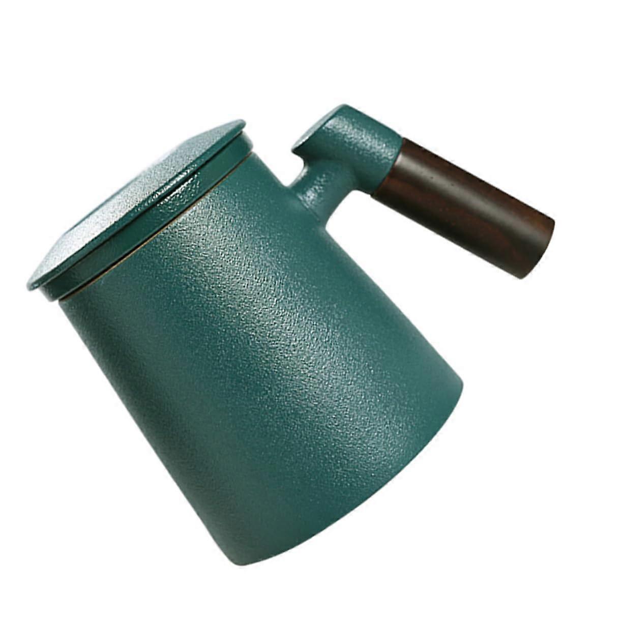 Large Ceramic Tea Cup with Infuser and Lid, Smooth Handle, Big Capacity, Bright Green