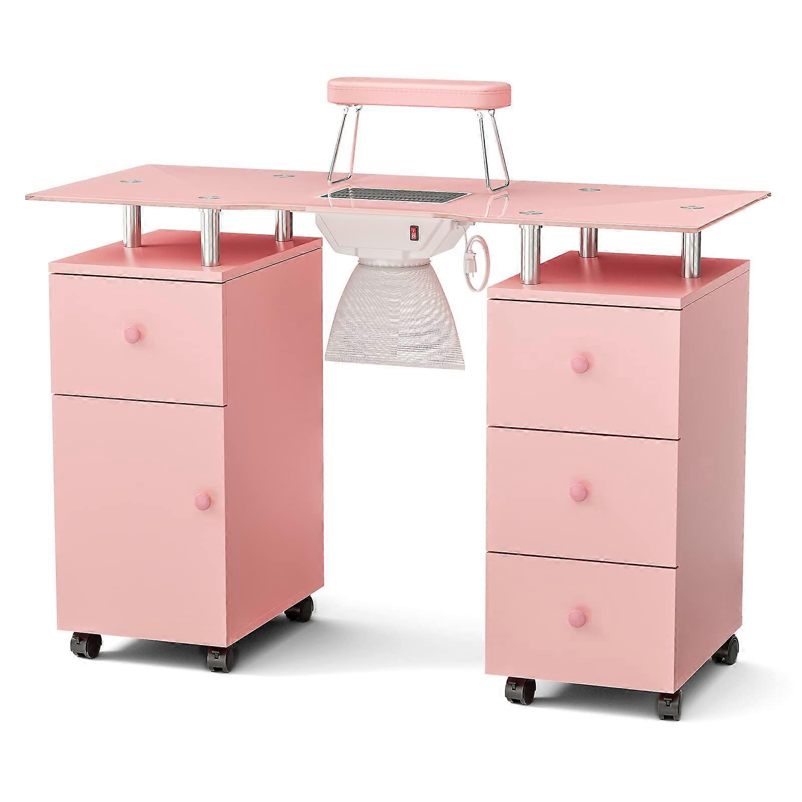 Professional Nail Manicure Table with Electric Downdraft Vent, Lockable Wheels and Storage Drawers