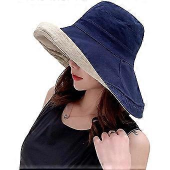 Cappello da pescatore bifacciale a tinta unita da donna Cappello da pescatore estivo anti-UV Protezione solare a tesa larga Cappello da spiaggia da viaggio pieghevole (blu)