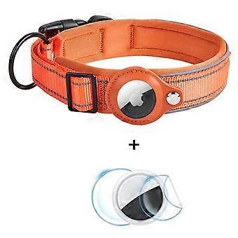 Reflective PU Leather Pet Dog Collar for AirTag Bluetooth-compatible Tracker Holder Case,Size:S