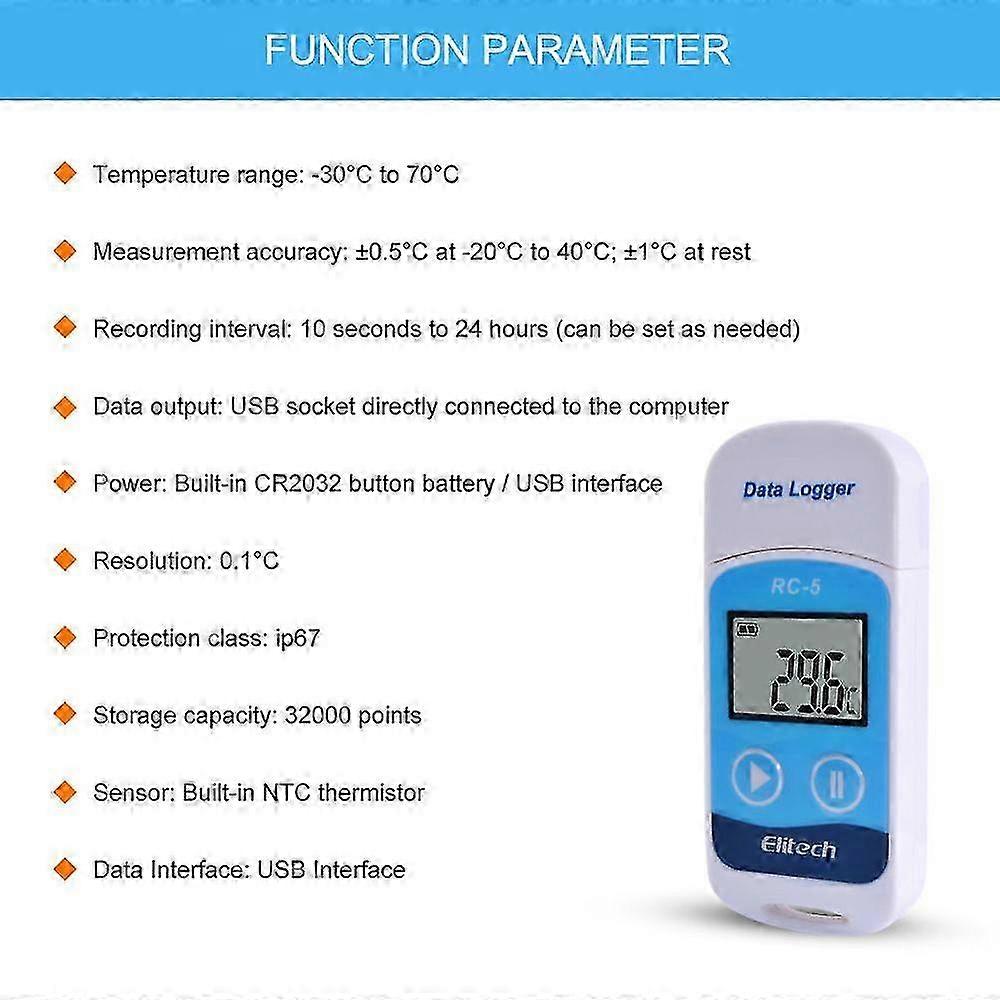 Elitech Rc-5 High-precision Digital Usb Temperature Data Logger Compatible Warehouse Storage Refrigerated Transport Laboratory