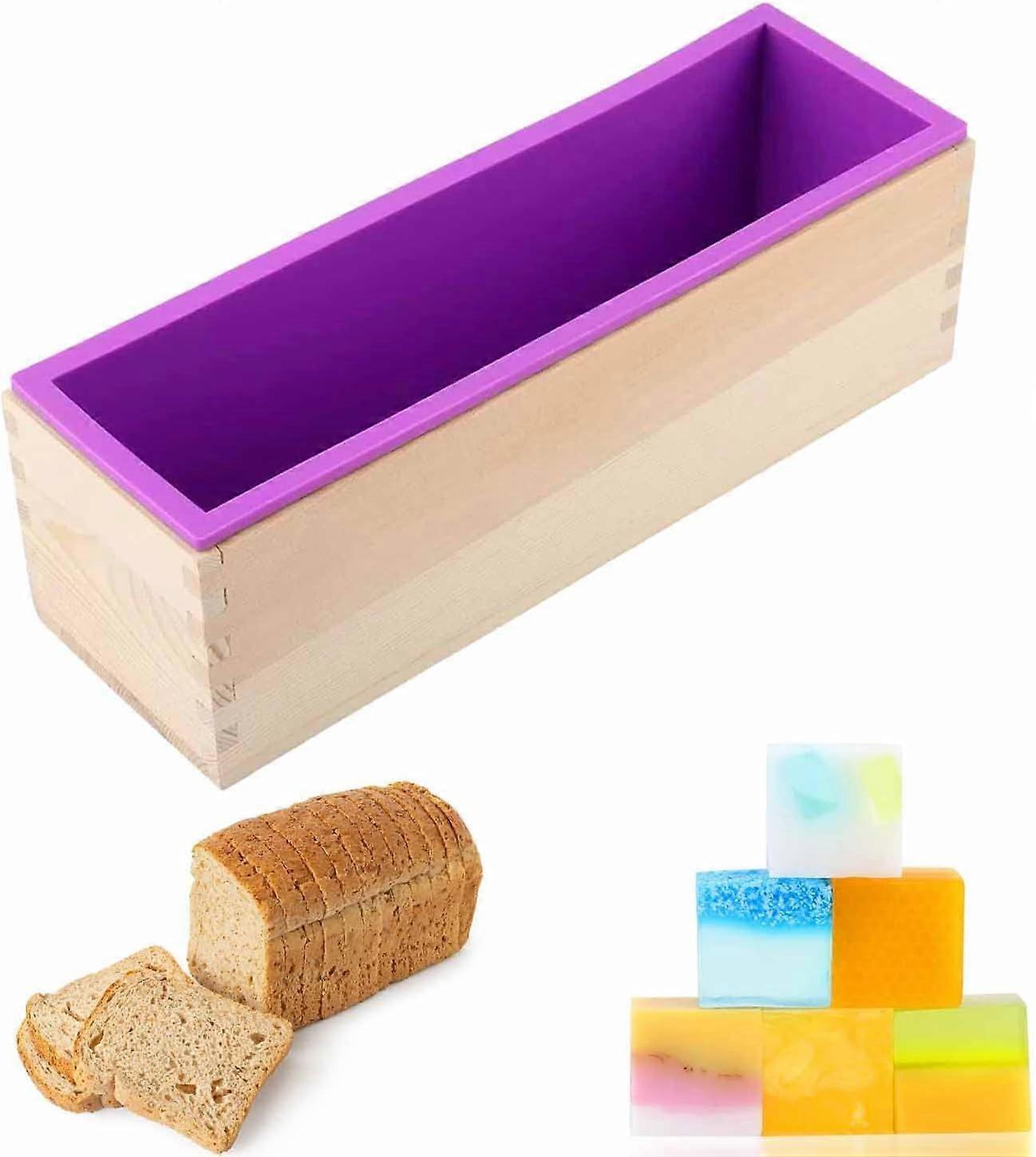 Silicone Soap Mold with Wooden Box, 1200ML Rectangular DIY Baking and Craft Mold, Easy Release