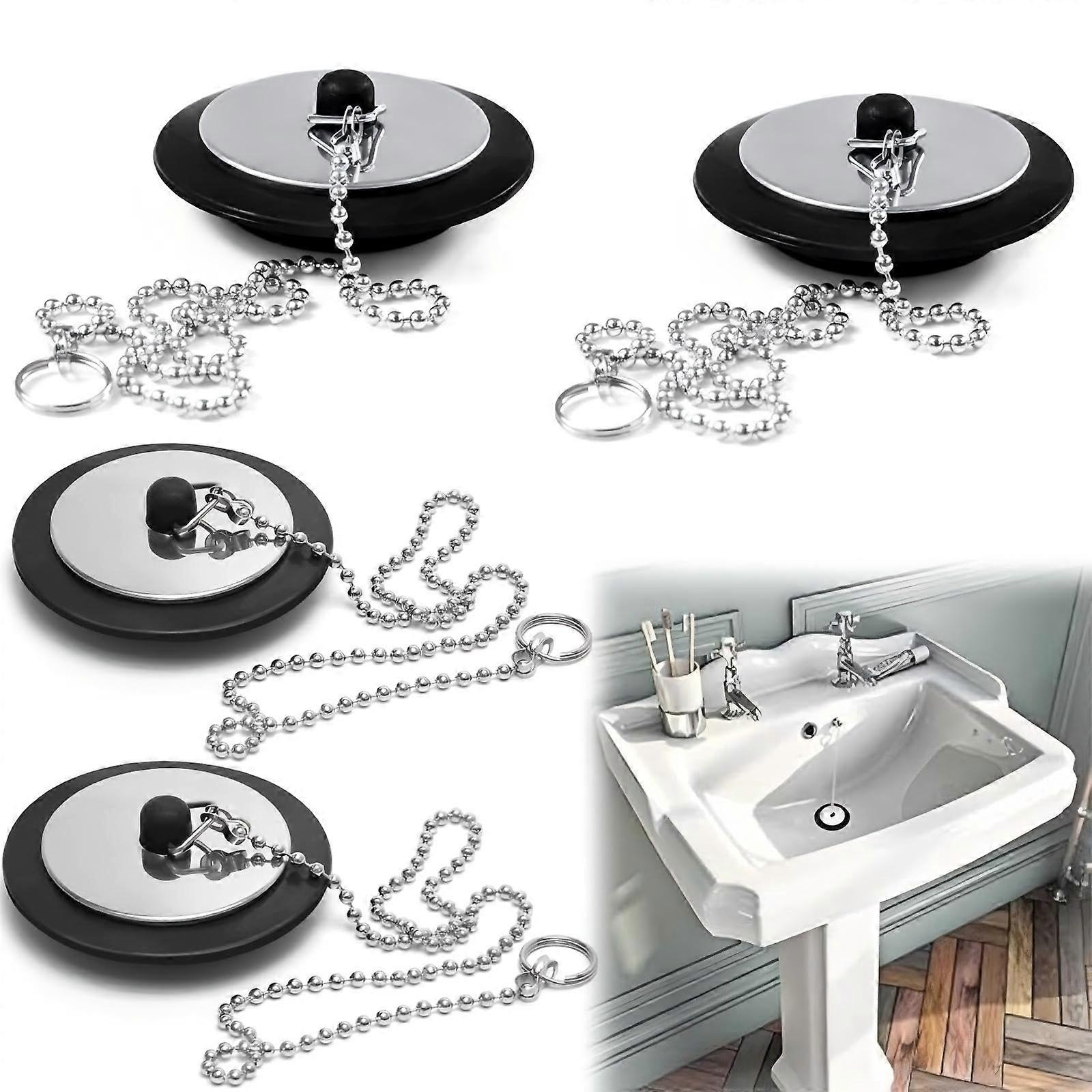 4Pcs Sink Plug Replacement Set with Chain, Universal Fit 4045mm Bath Drain Stopper LeakProof