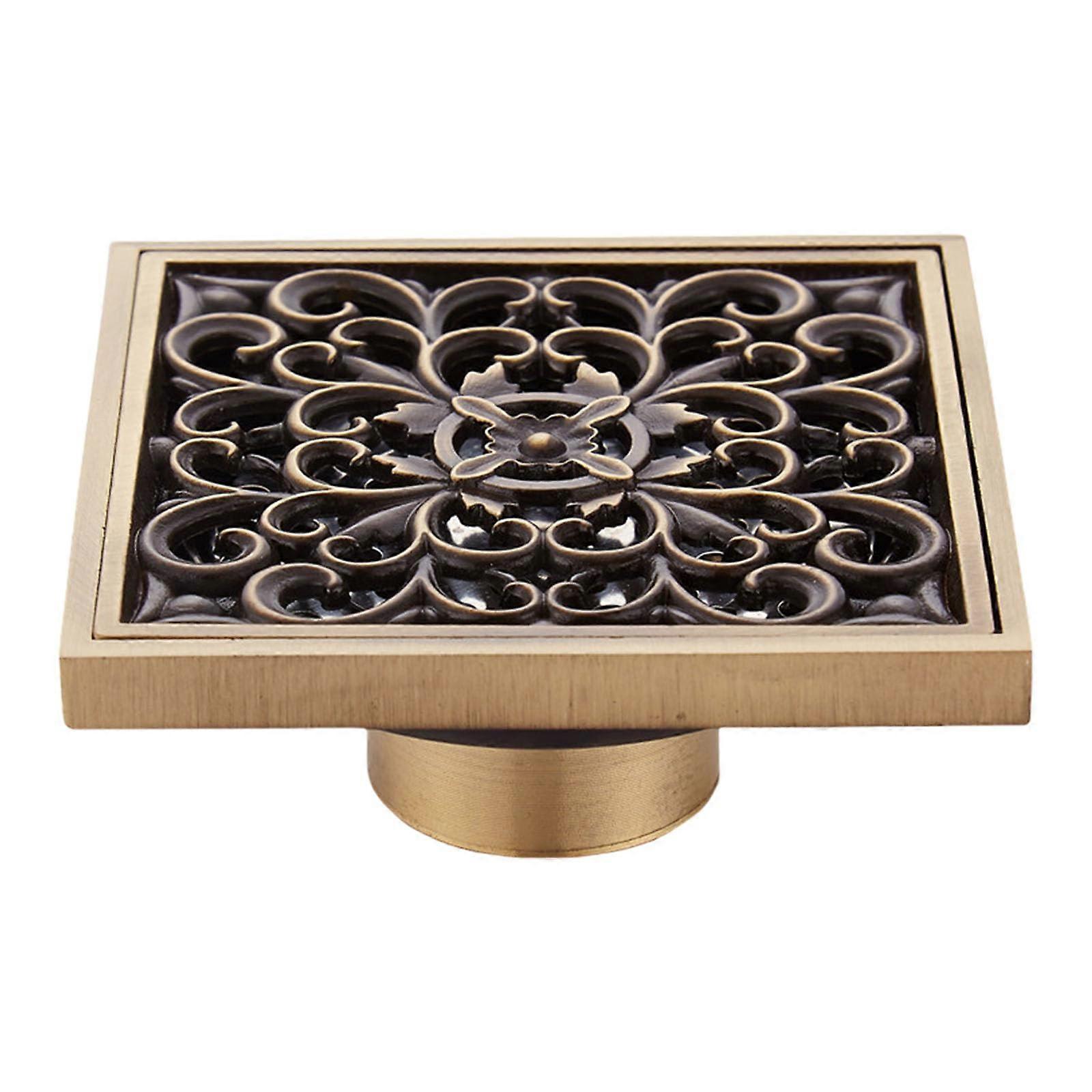 Antique Brass Square Shower Drain with Elegant Finish, Automatic Seal and Removable Filter