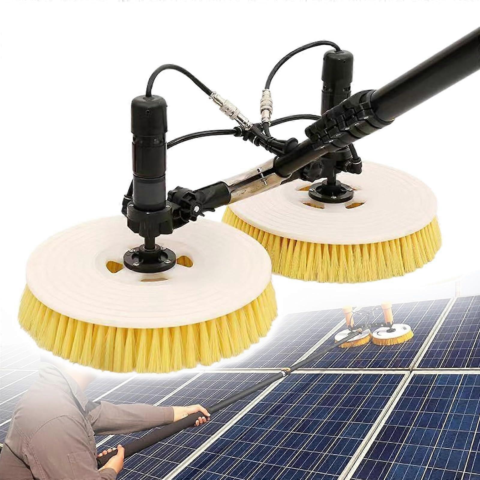 Solar Panel Cleaning Brush with Dual Rotating Heads, Cordless Lithium, 11ft Extendable Reach