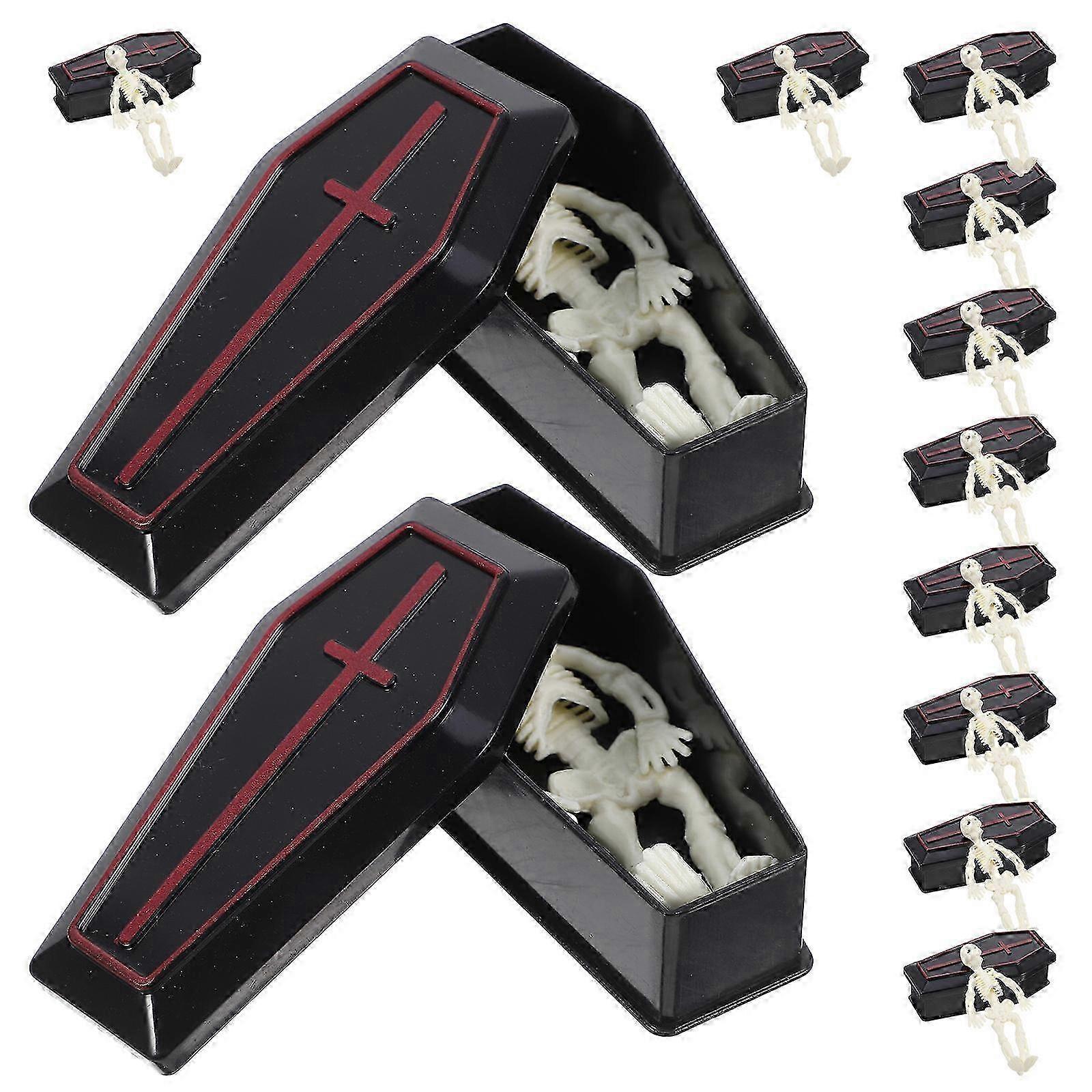 Halloween Party Mini Coffin Plastic Coffin Box with Skeleton 12Sets