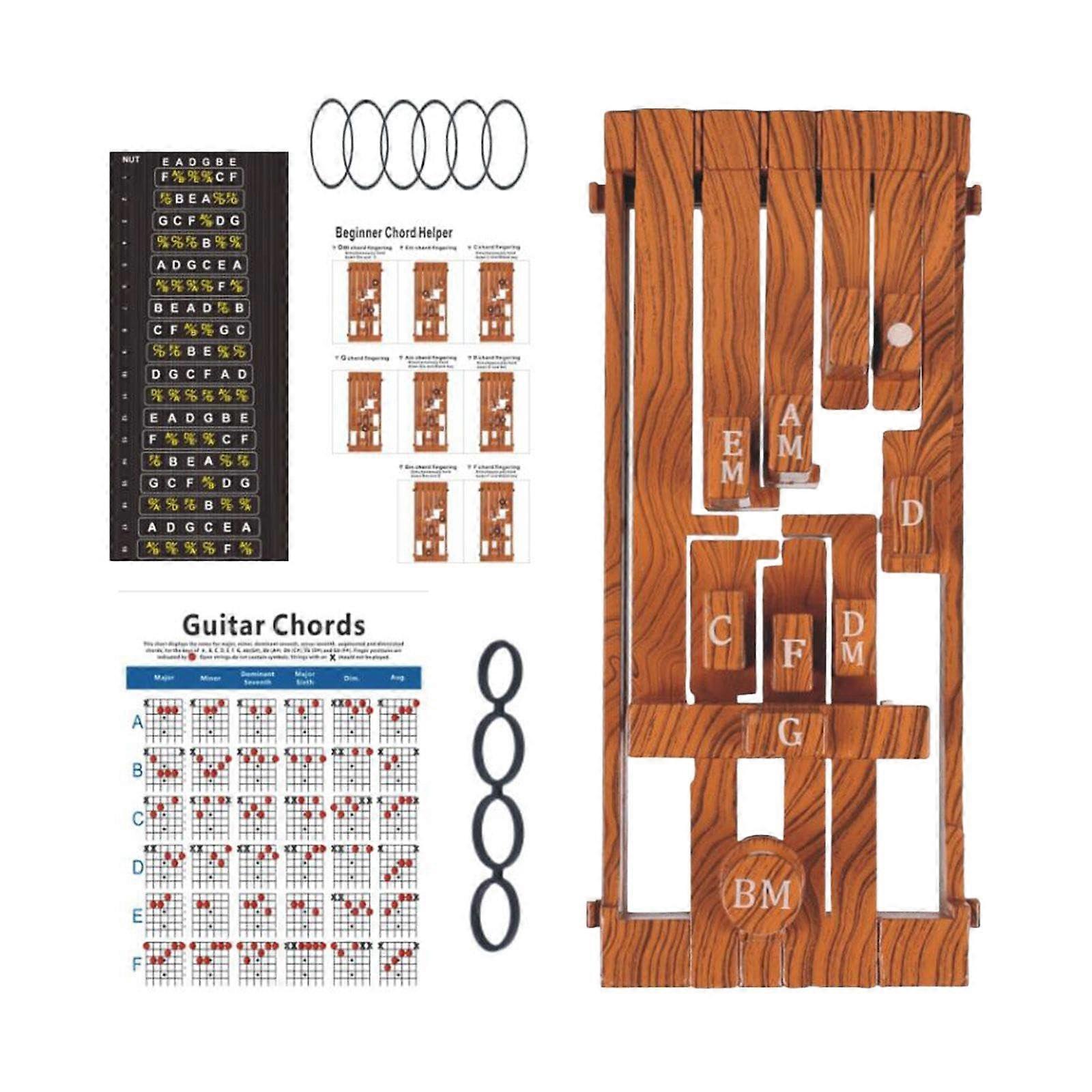 Guitar Chord Practice Tool with Quick Button Operation and Secure Clamp for Beginners, Wooden Red