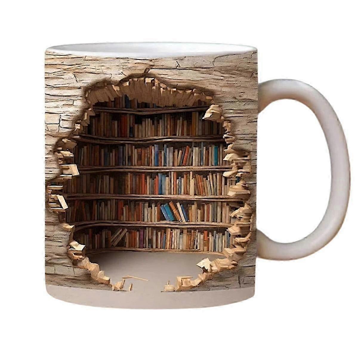 3D Bookshelf Mug a Library Shelf Cup, Design Multi- Ceramic Mug, Mug,B