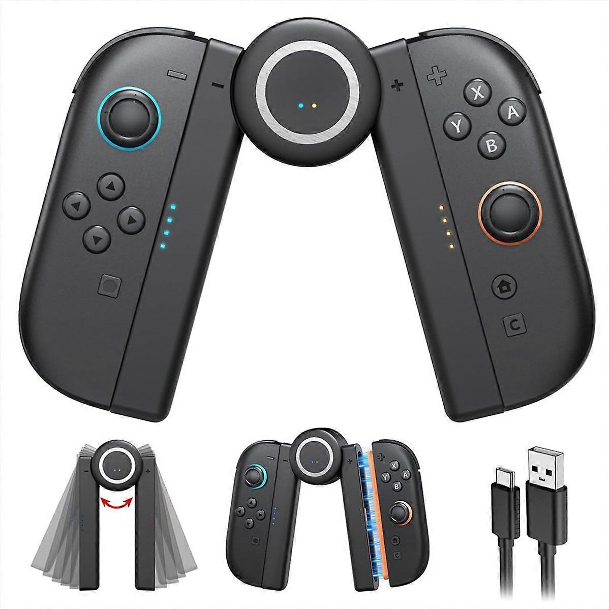 Charging Grip for 2, Magnetic Handle Grip Controller with 5 Adjustable Rotation Positions for Joycon