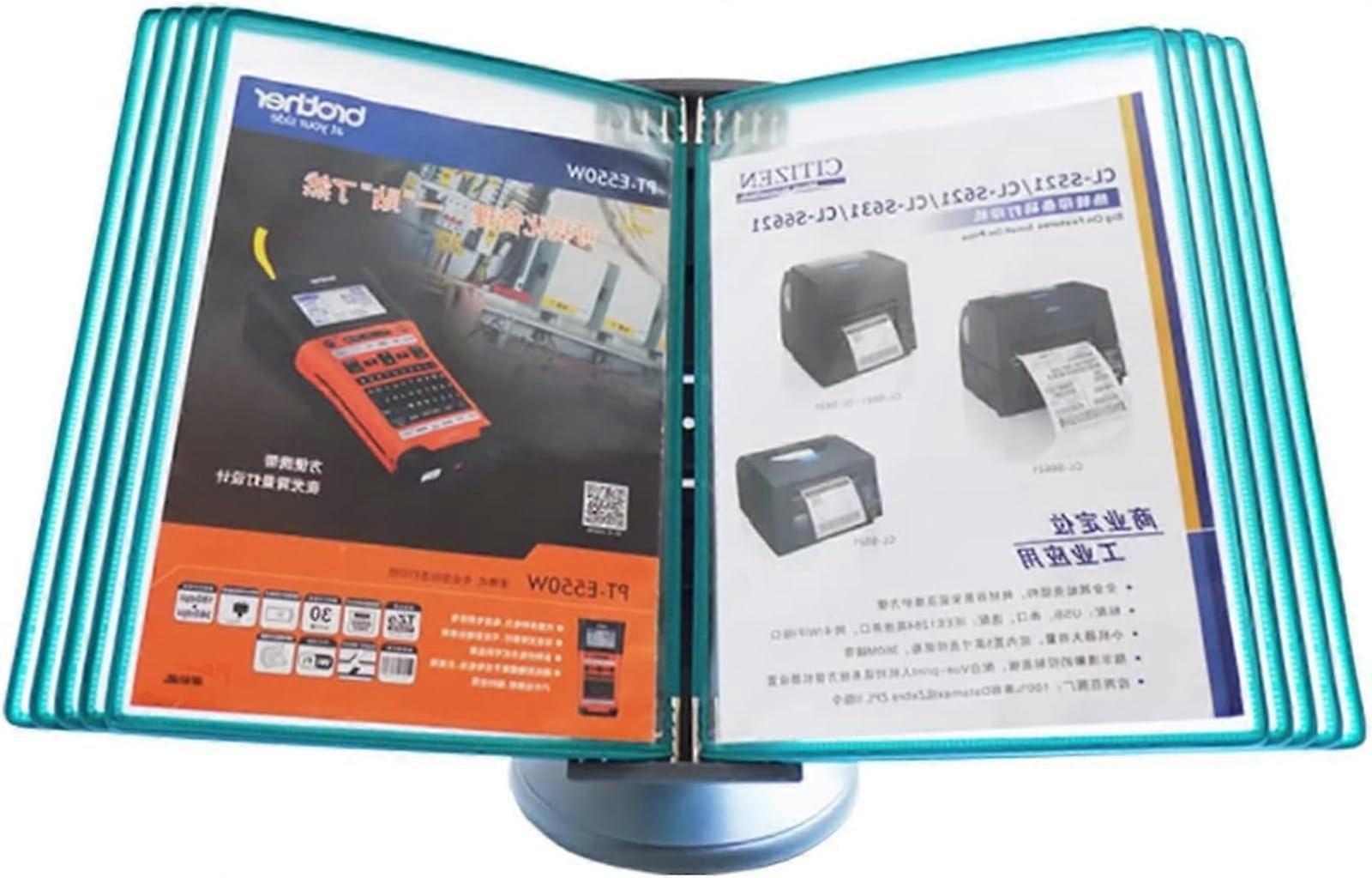 Desktop Reference Organizer with 10 Flip Display Pockets, A4 Letter Size Rack, Quick Document Access, Green