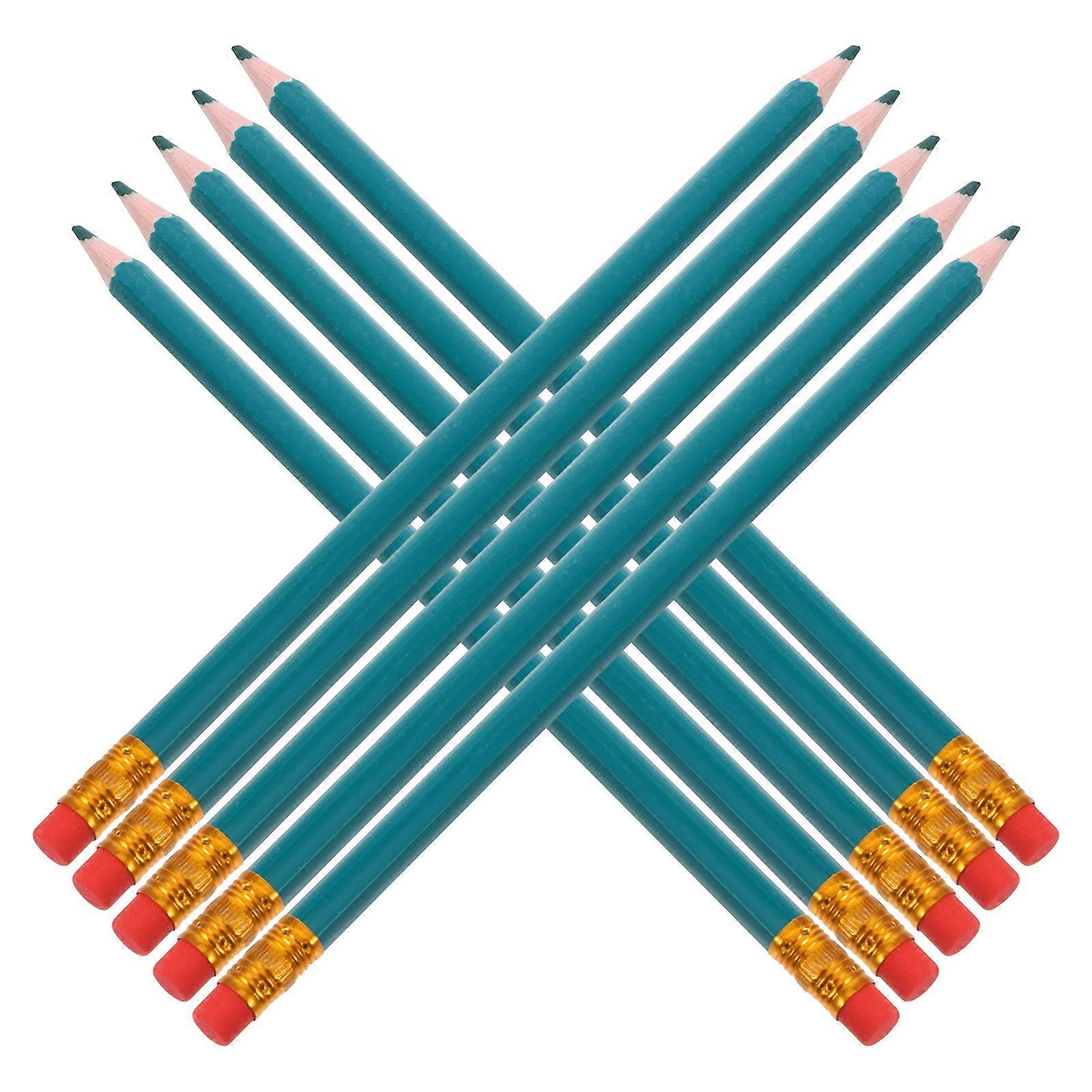 Green Colored Pencils Sharpened for Checking with Erasers 12Pcs Set