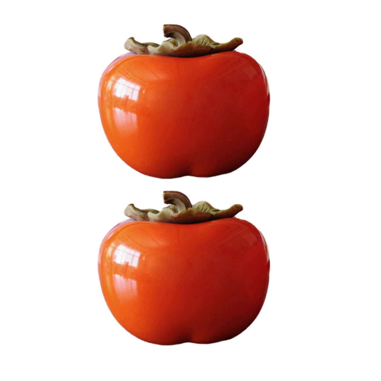2pcs Kitchen Gift Packaging Persimmon Shaped Ceramic Storage Jar (Orange)