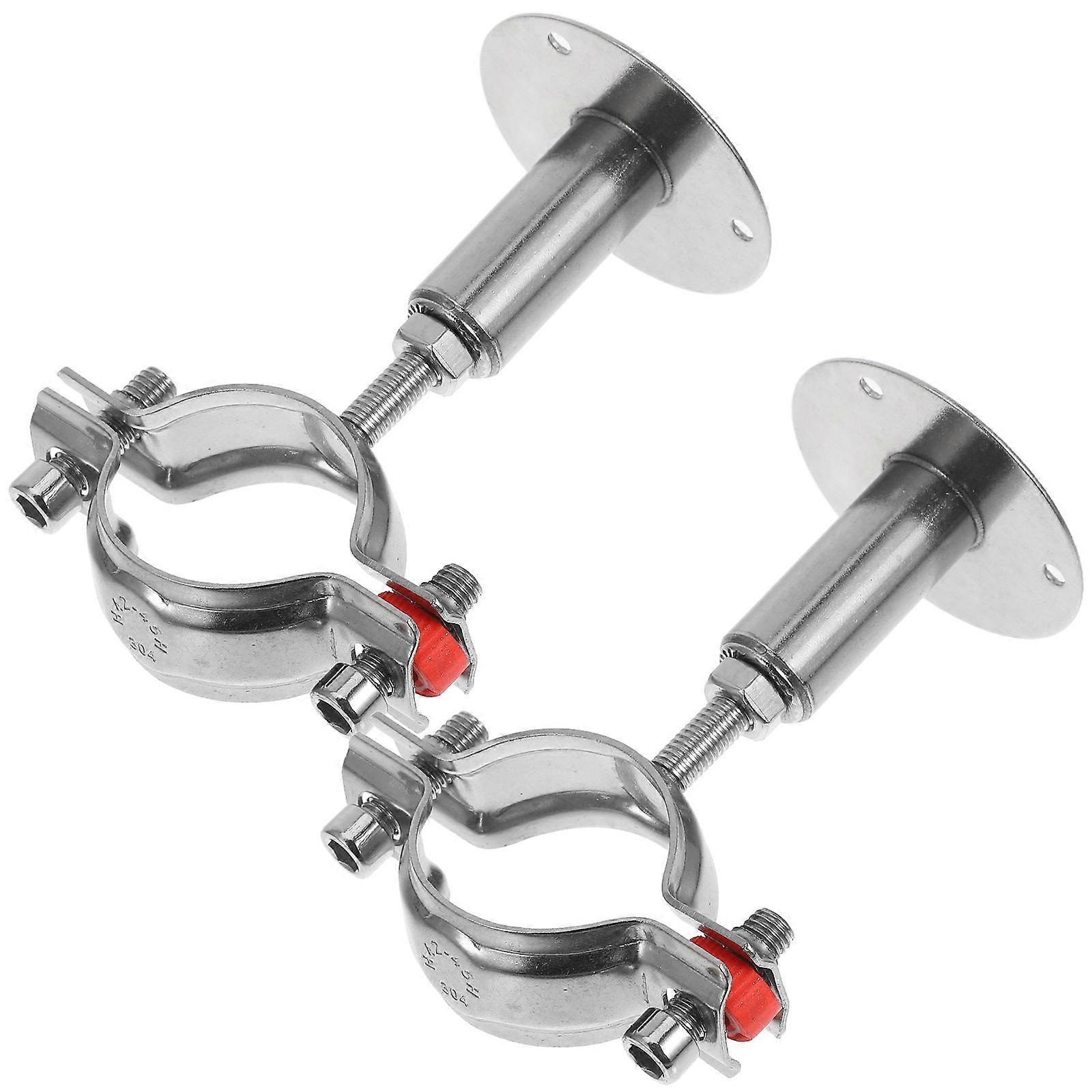 Silver Stainless Steel Pipe Bracket Clamp Adjustable Support 2Pcs