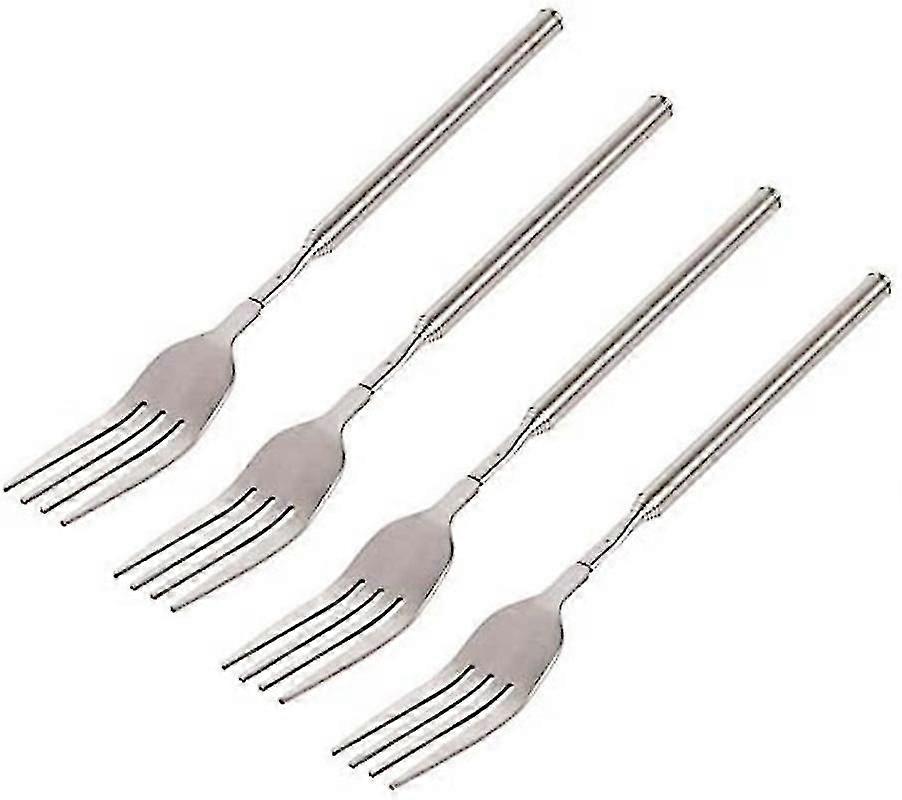 4 Pcs Telescopic Fork Extendable Long Handle Fork Barbecue Toasting Dinner