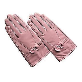 Winter Warm PU Leather Gloves,Luxury Ladies Womens Soft With Fur Fleece Lined Touchscreen Designed Texting Driving Windproof Gloves1setpink